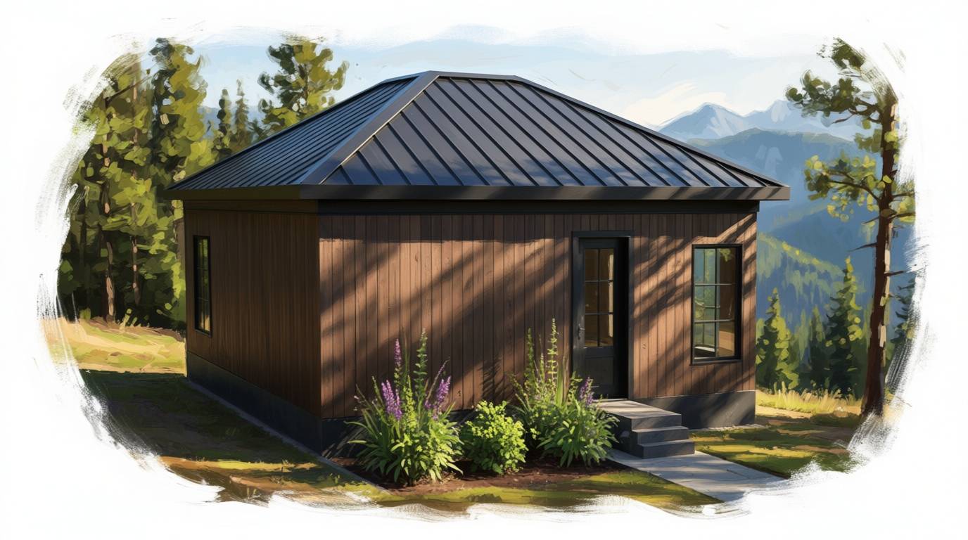 1 bedroom dark house plan exterior - 749 sq ft