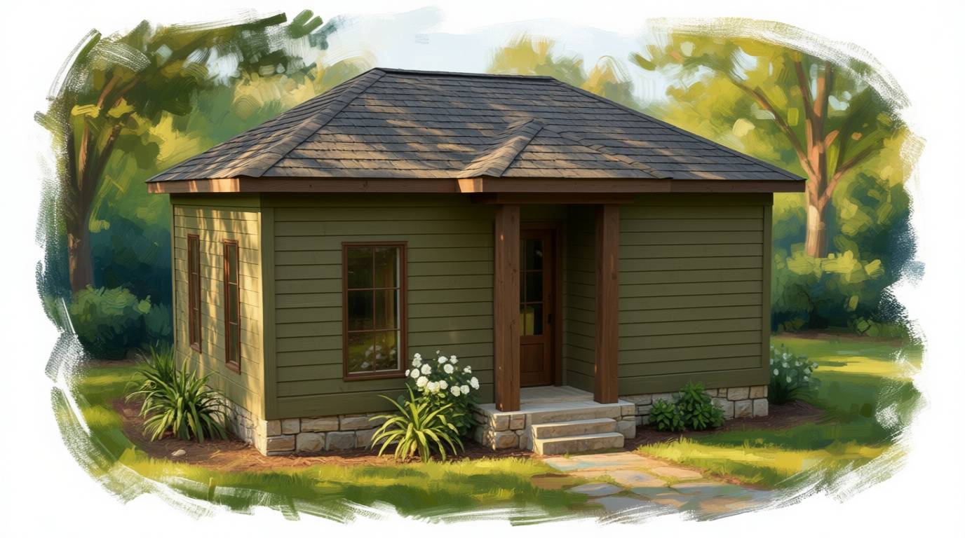 1 bedroom earthy house plan exterior - 566 sq ft