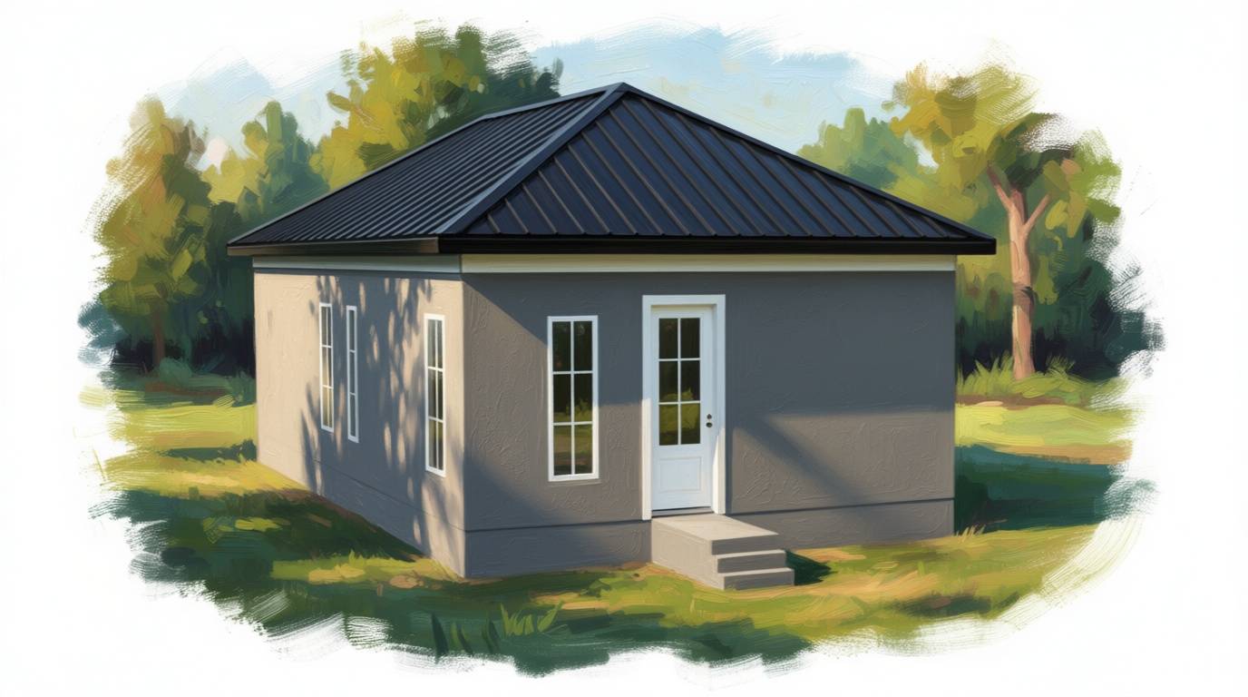 1 bedroom dark house plan exterior - 820 sq ft