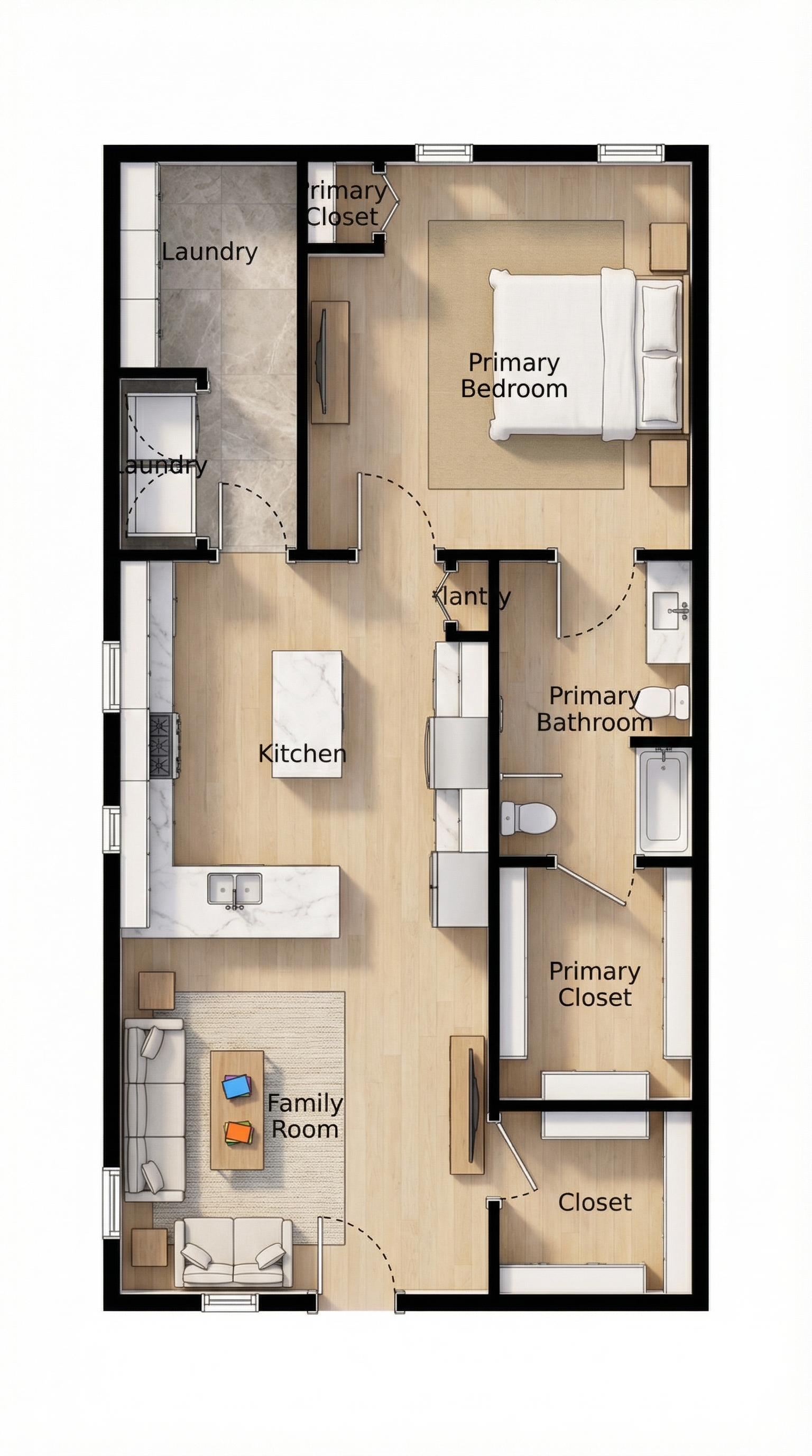 1 bedroom dark floor plan showing 1 bathrooms - 820 sq ft