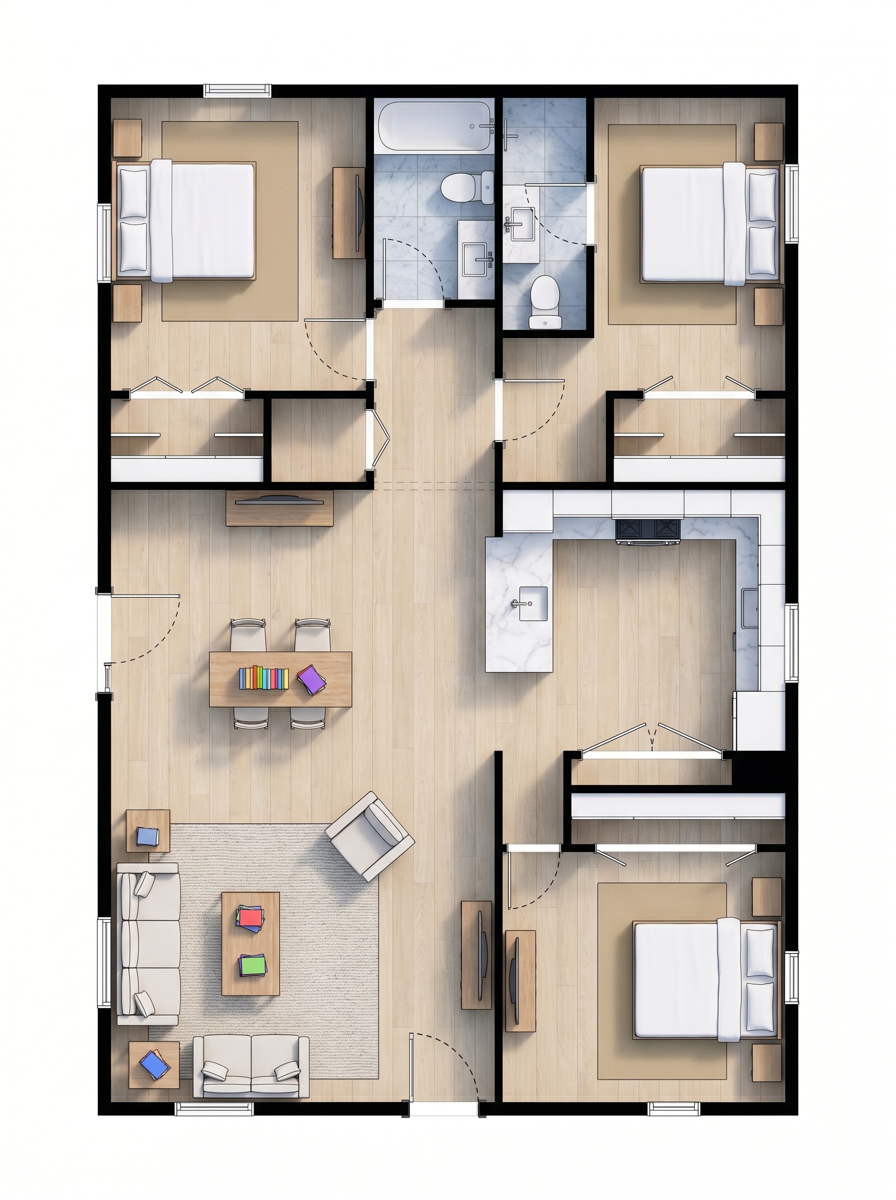 2 bedroom bold floor plan showing 2 bathrooms - 1,347 sq ft