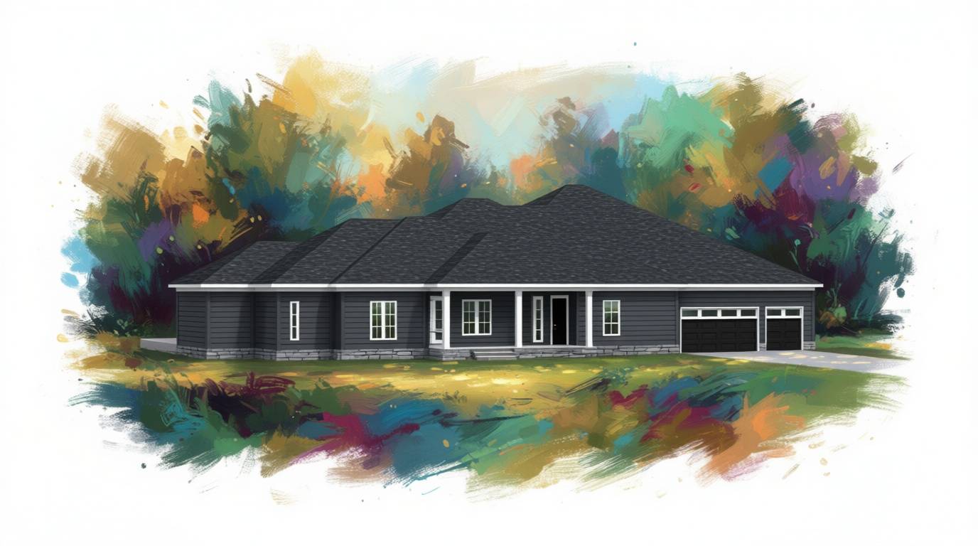 3 bedroom dark house plan exterior - 6,414 sq ft
