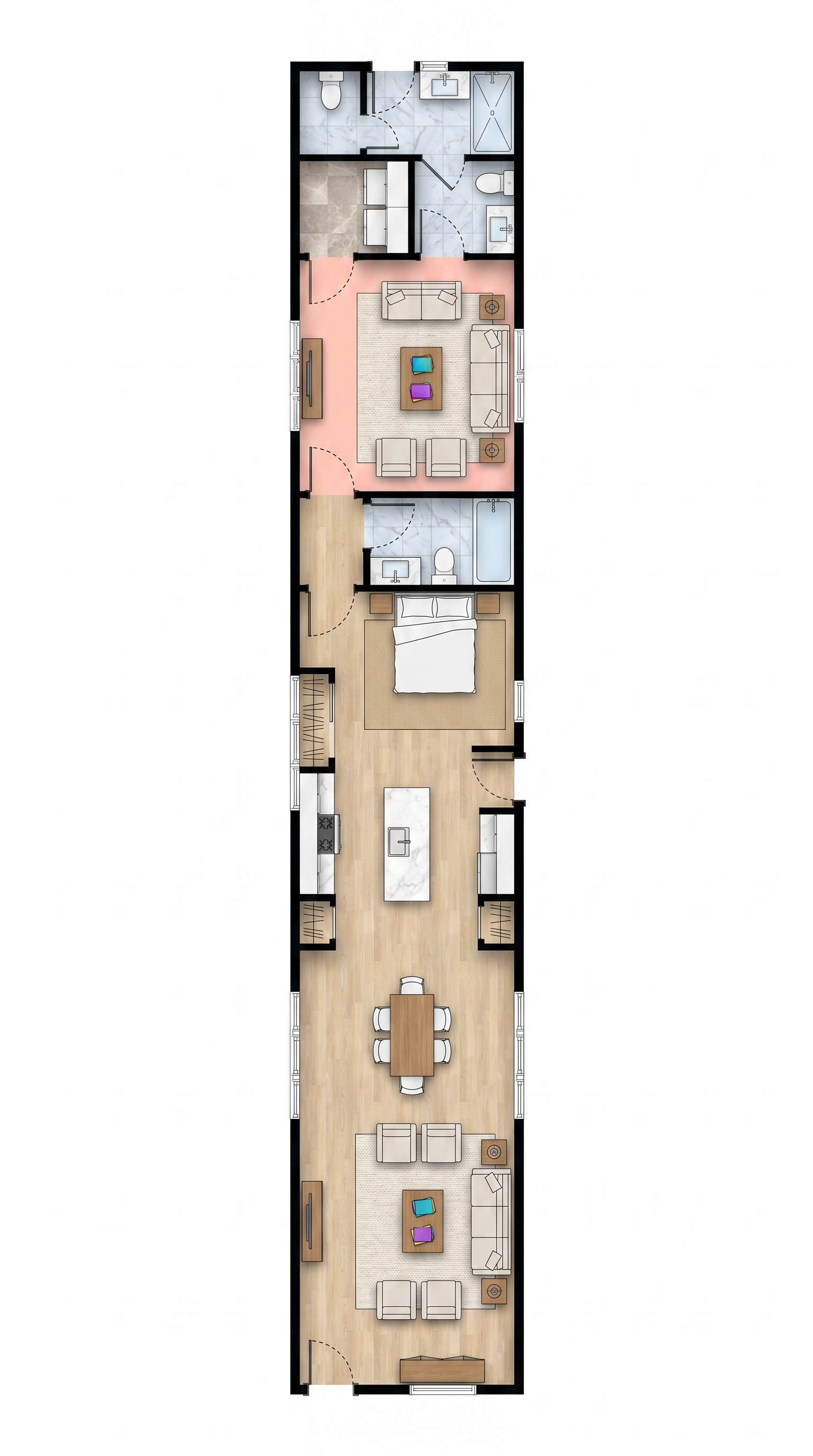 1 bedroom industrial floor plan showing 2 bathrooms - 1,078 sq ft