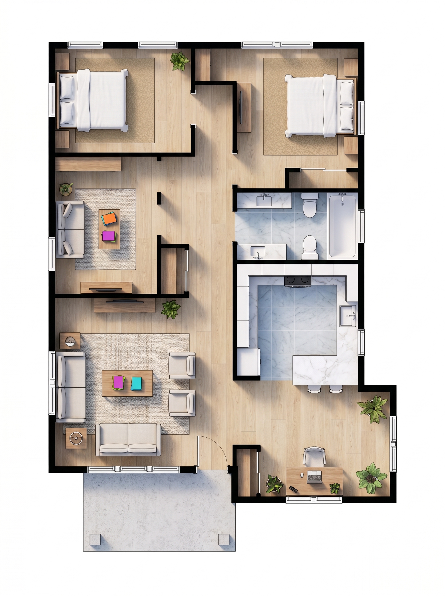 1 bedroom bright floor plan showing 1 bathrooms - 1,178 sq ft