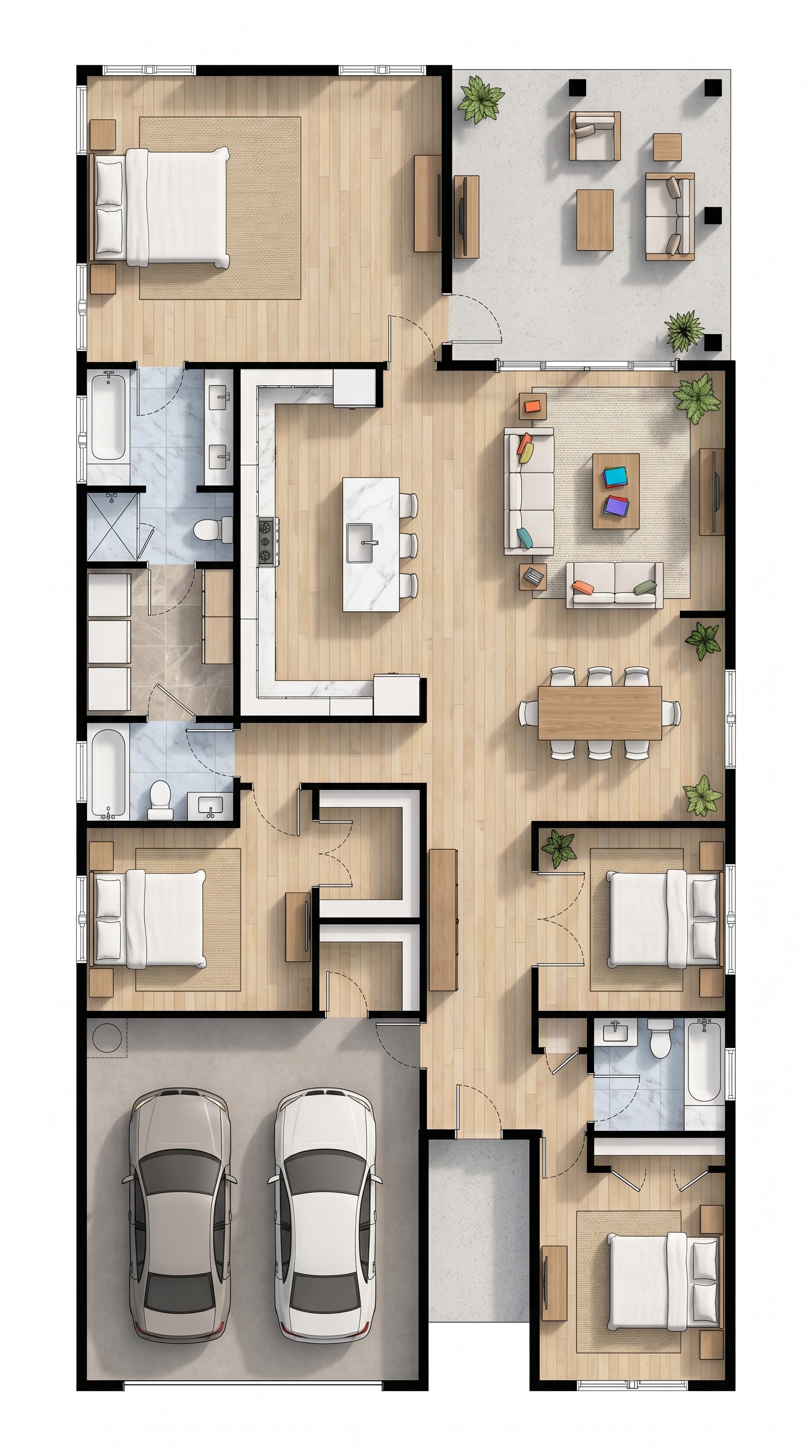 3 bedroom bright floor plan showing 2 bathrooms - 2,752 sq ft