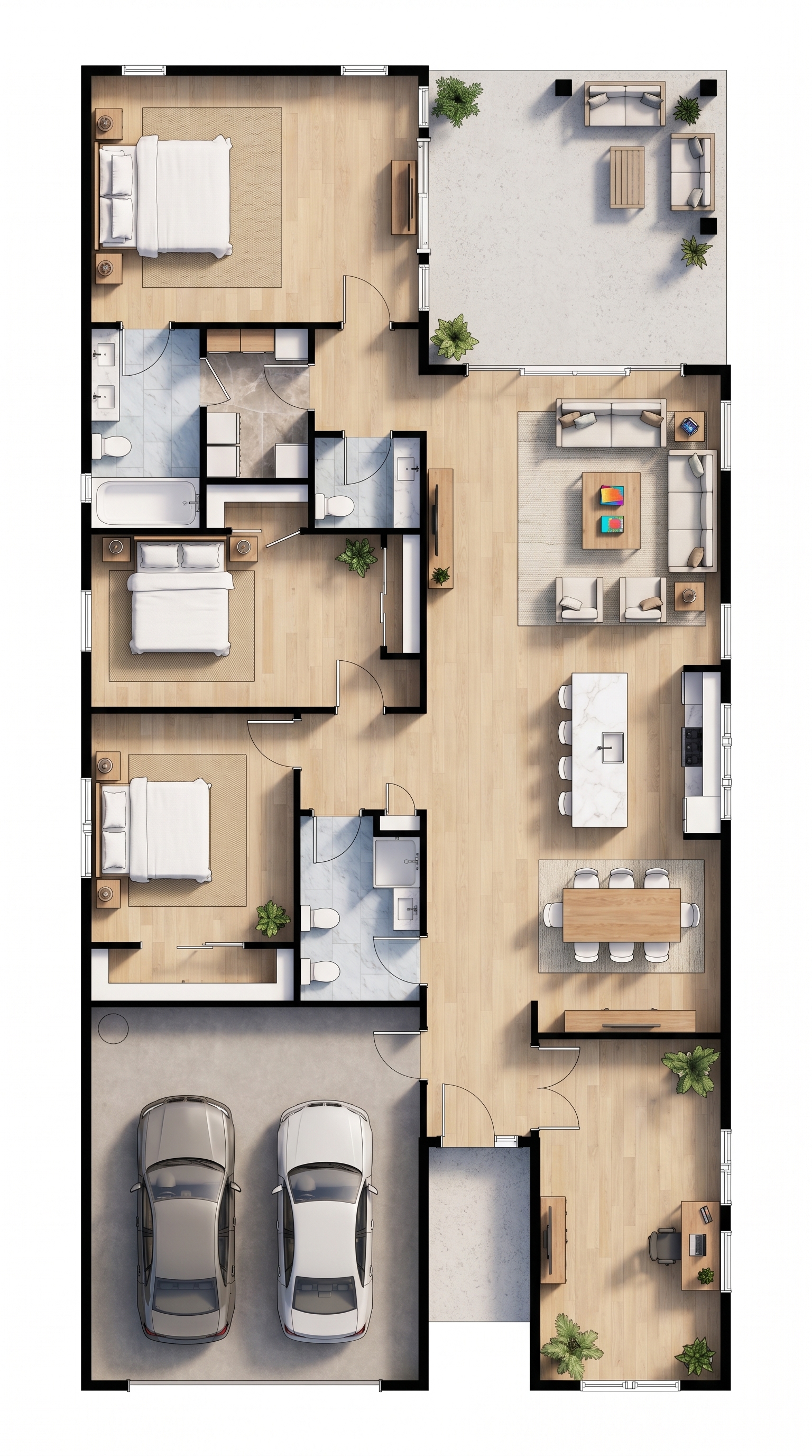 3 bedroom bold floor plan showing 2 bathrooms - 2,690 sq ft