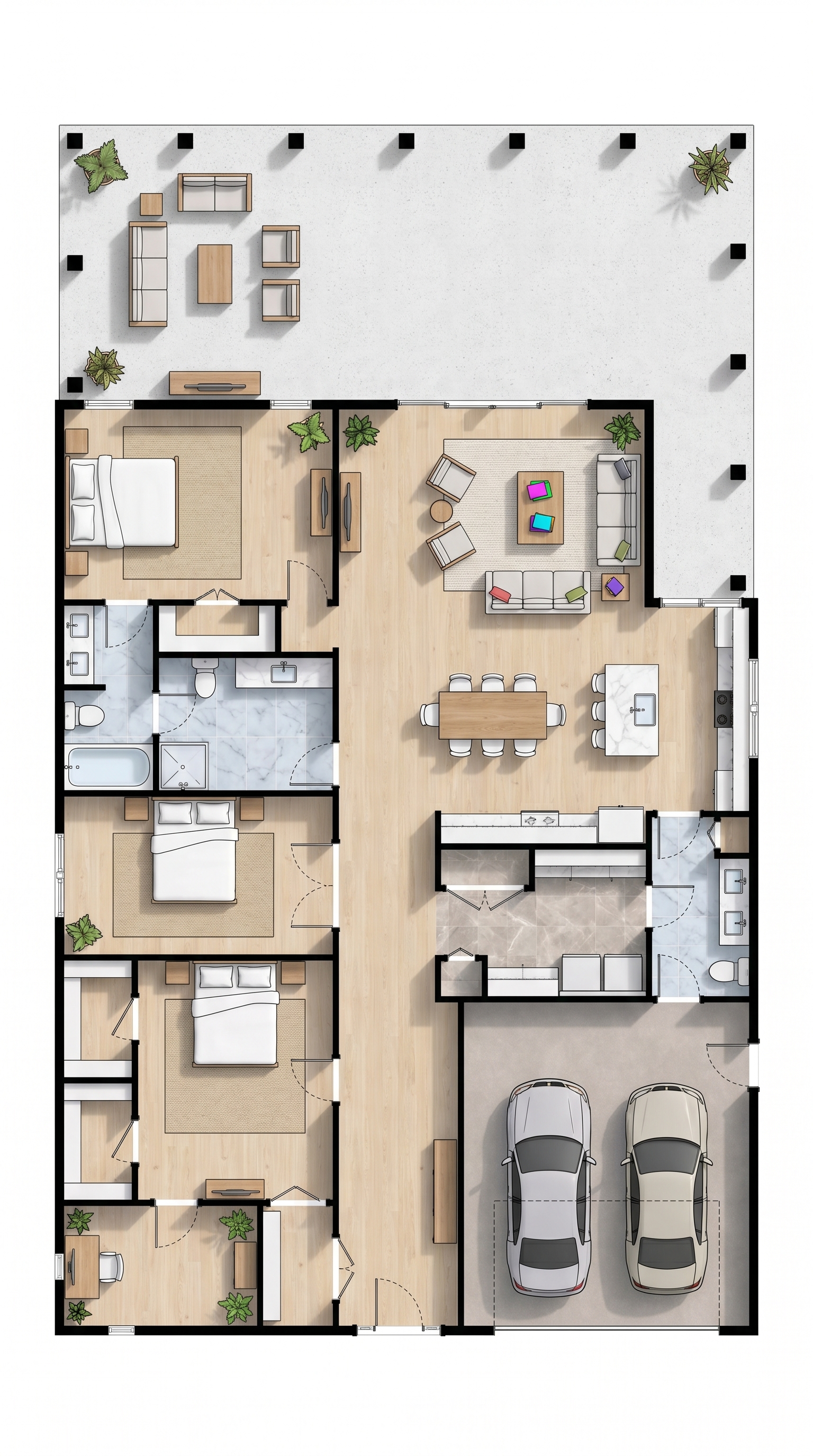 2 bedroom bright floor plan showing 2 bathrooms - 3,414 sq ft