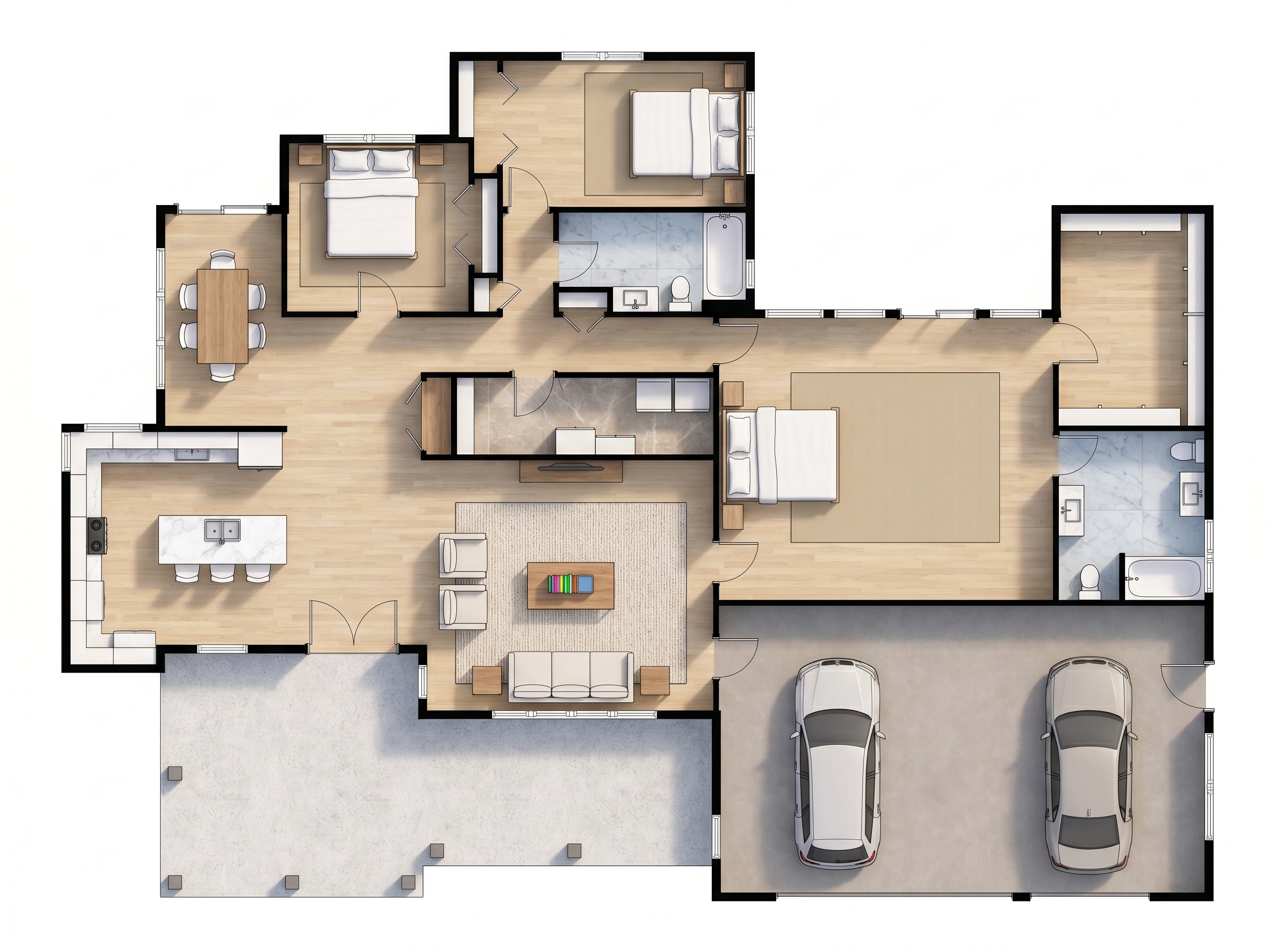 3 bedroom bright floor plan showing 2 bathrooms - 3,579 sq ft