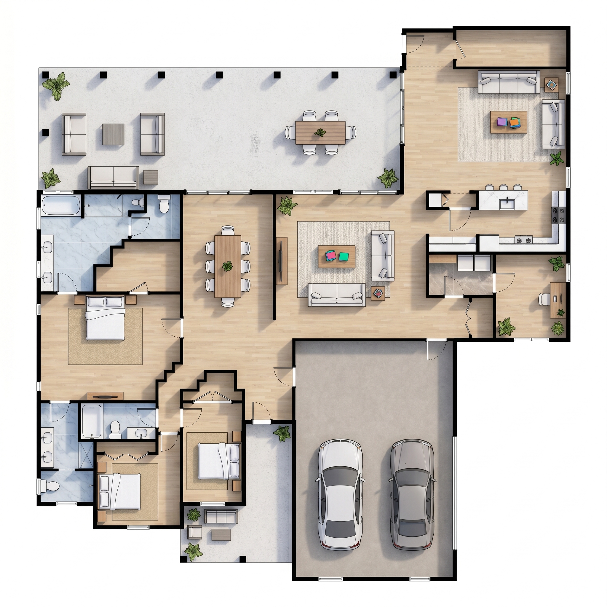 3 bedroom classic floor plan showing 5 bathrooms - 4,708 sq ft