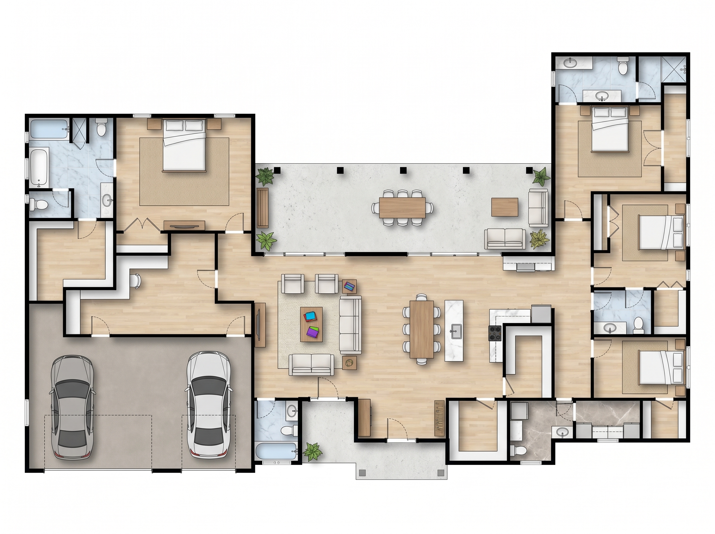 4 bedroom bright floor plan showing 5 bathrooms - 4,993 sq ft