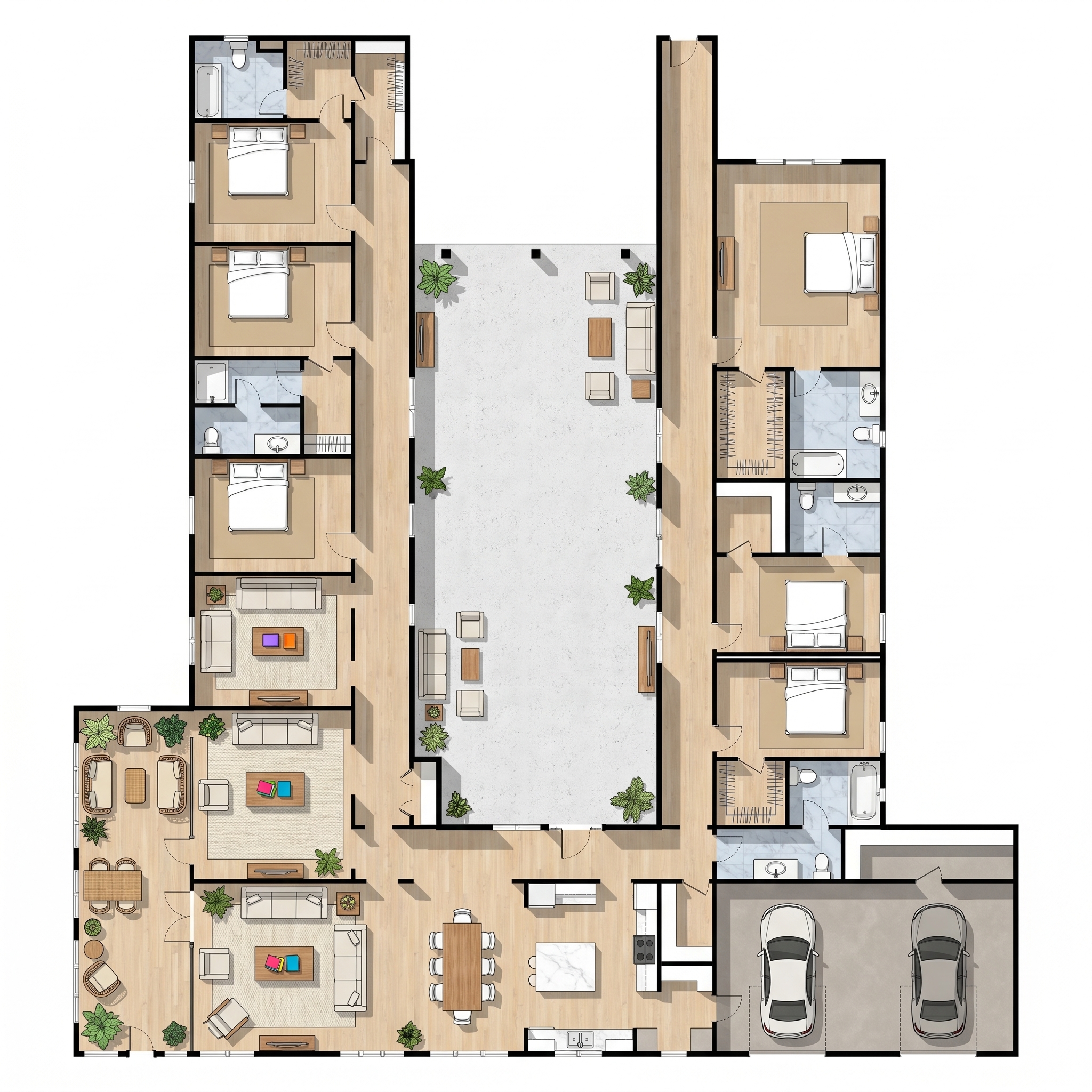 6 bedroom classic floor plan showing 5 bathrooms - 7,739 sq ft