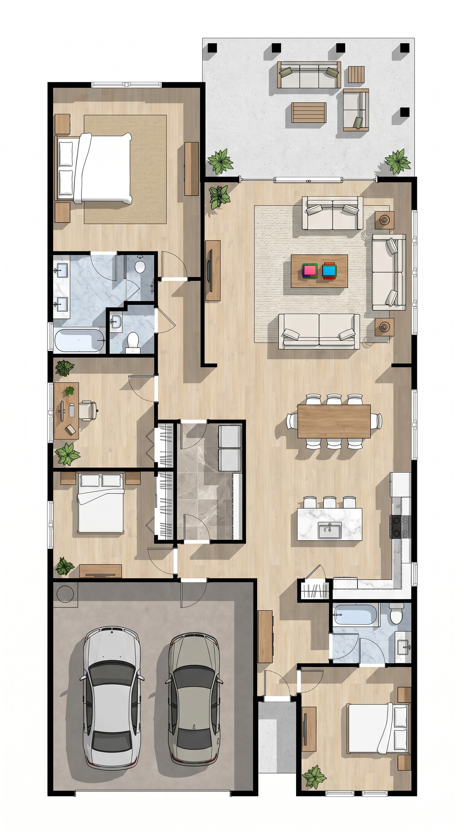 3 bedroom classic floor plan showing 2 bathrooms - 2,884 sq ft