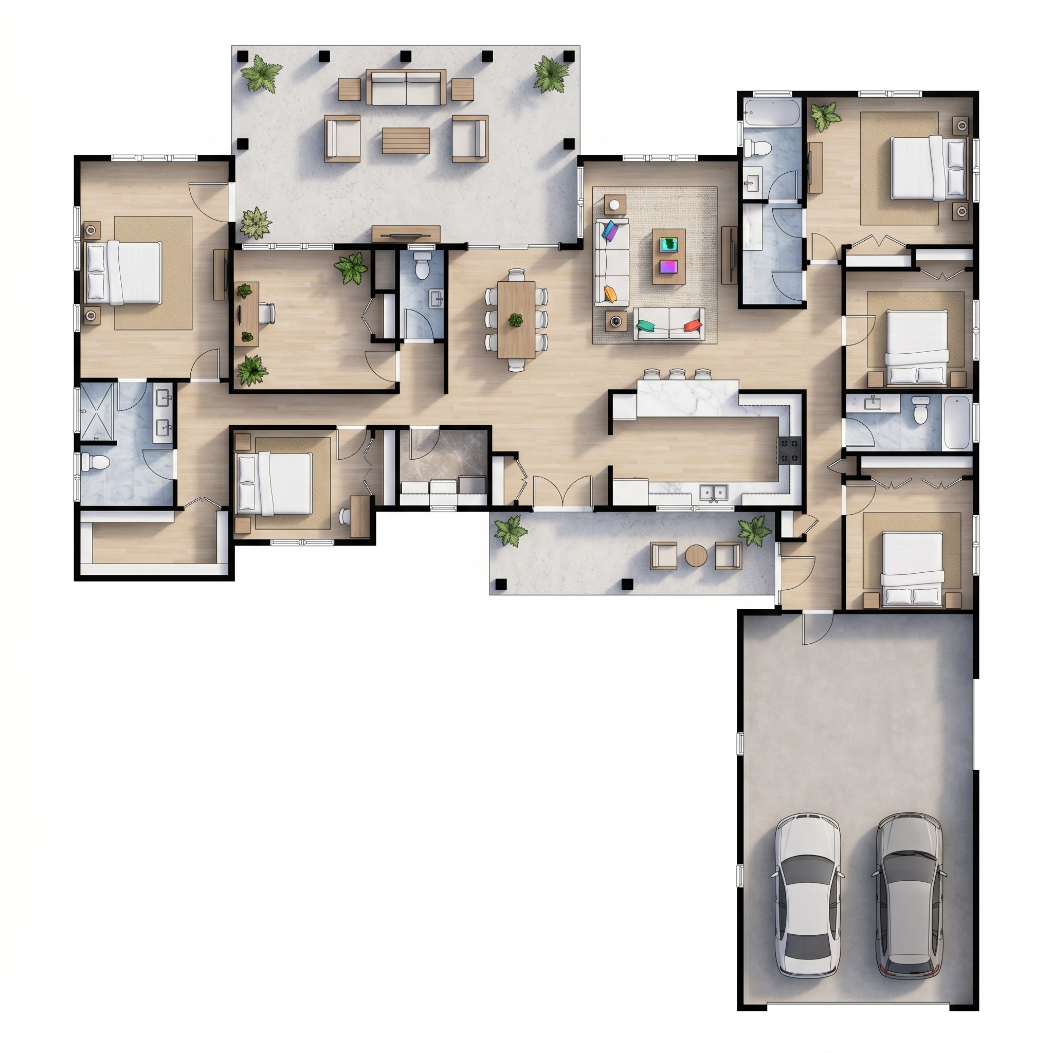 5 bedroom classic floor plan showing 4 bathrooms - 4,003 sq ft