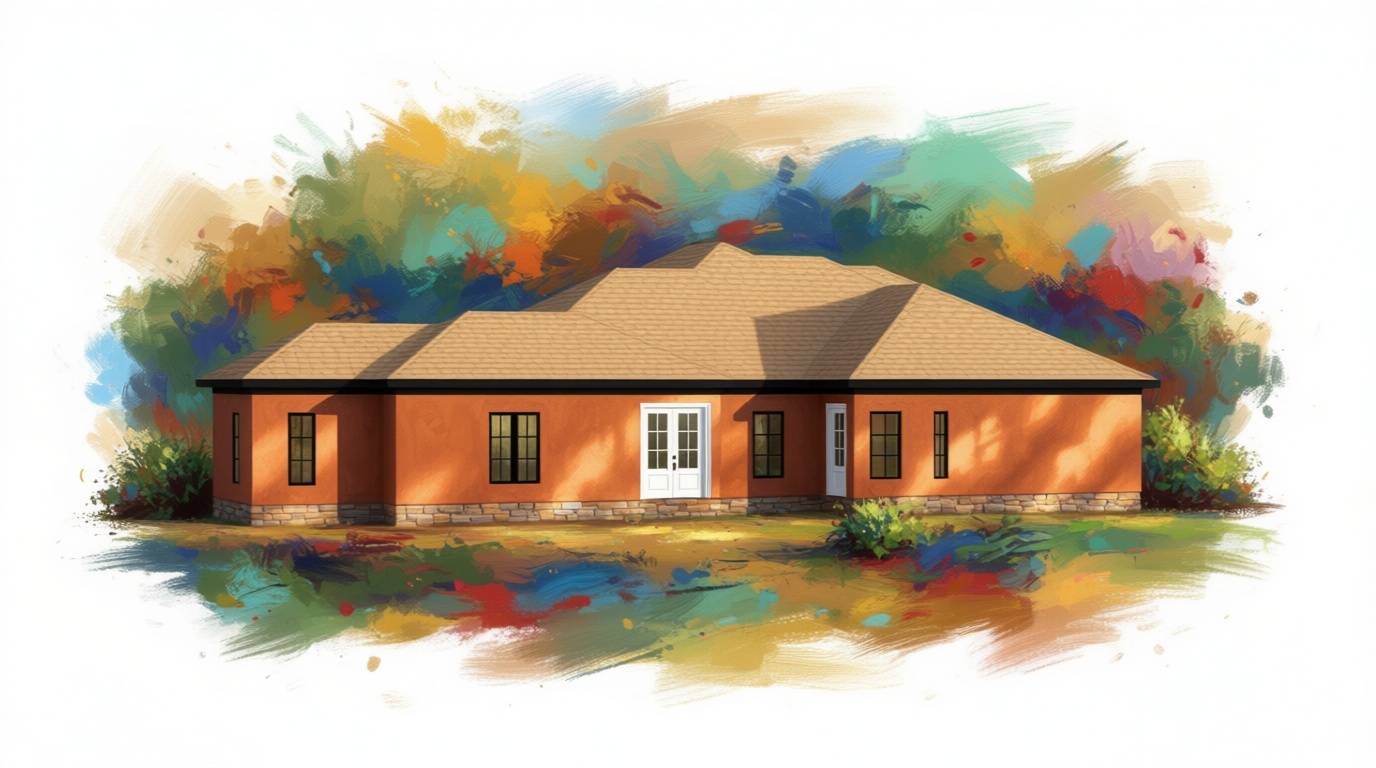 6 bedroom earthy house plan exterior - 3,892 sq ft