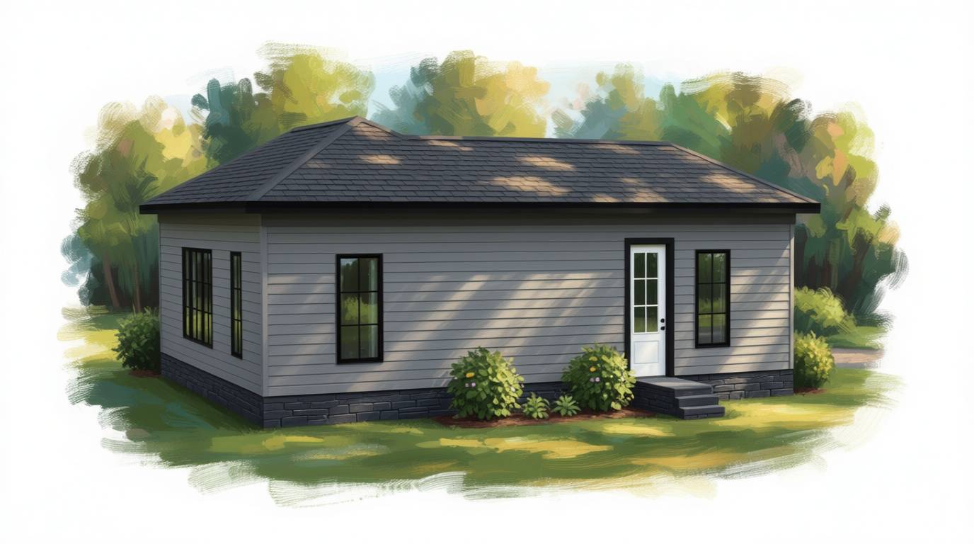 3 bedroom dark house plan exterior - 702 sq ft