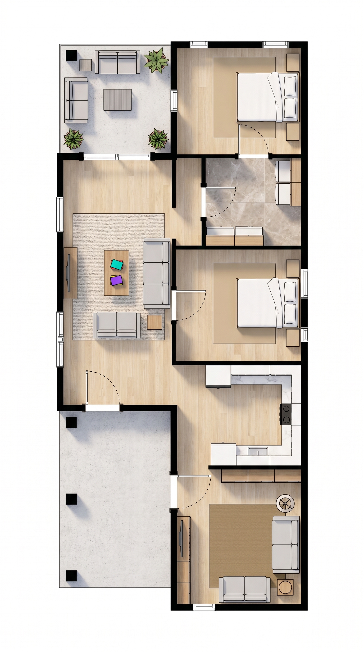 2 bedroom dark floor plan showing 0 bathrooms - 1,080 sq ft