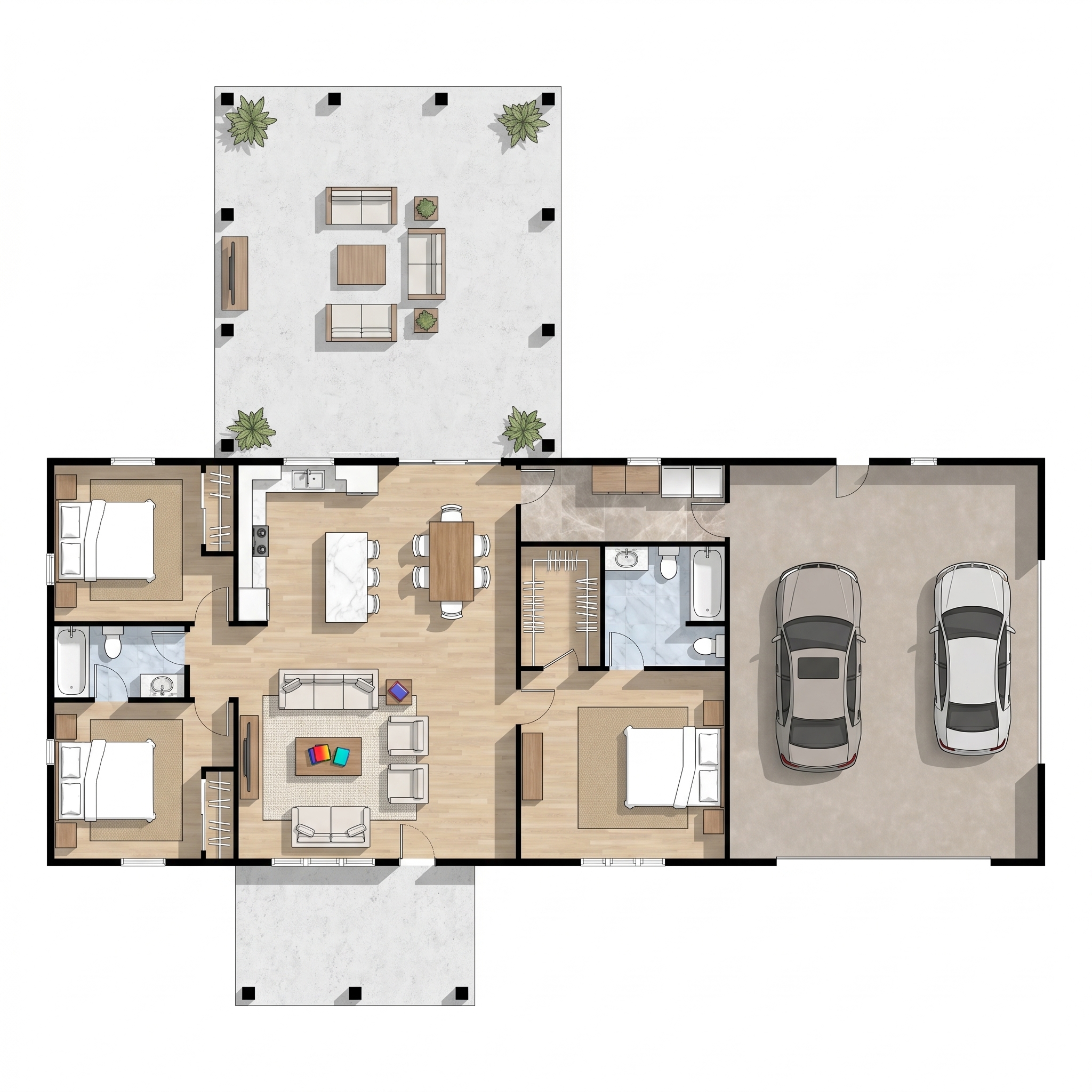 3 bedroom bold floor plan showing 2 bathrooms - 3,505 sq ft