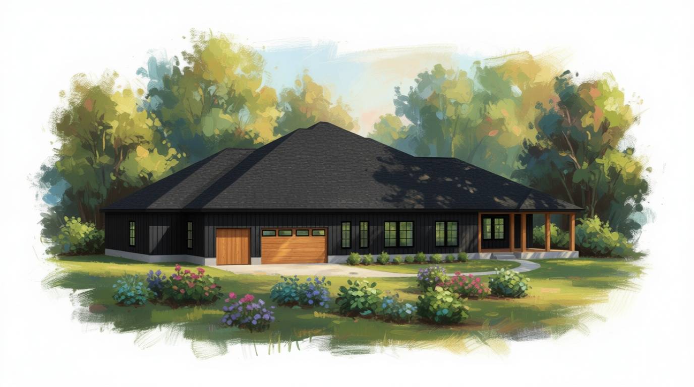 6 bedroom dark house plan exterior - 8,092 sq ft