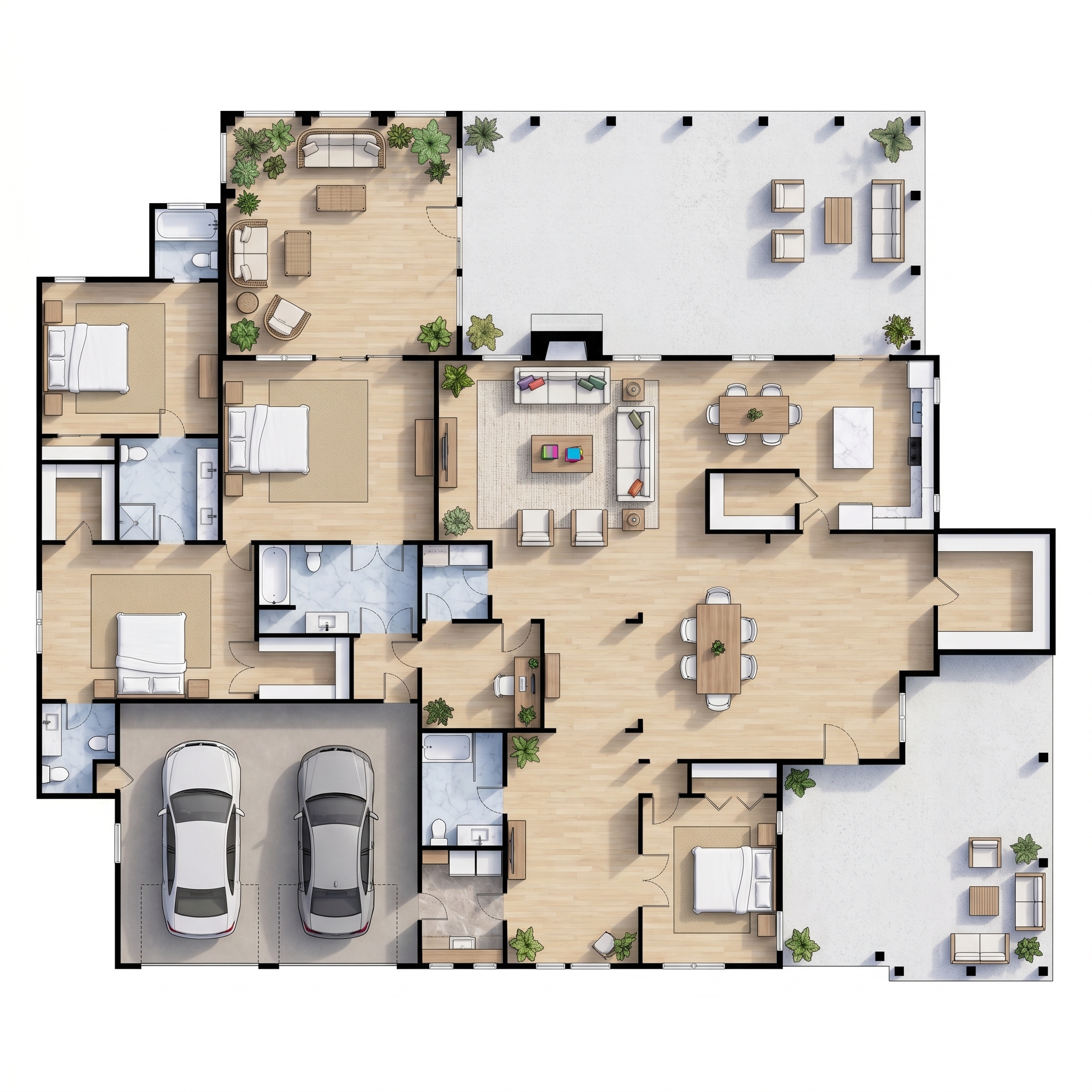 6 bedroom dark floor plan showing 4 bathrooms - 8,092 sq ft