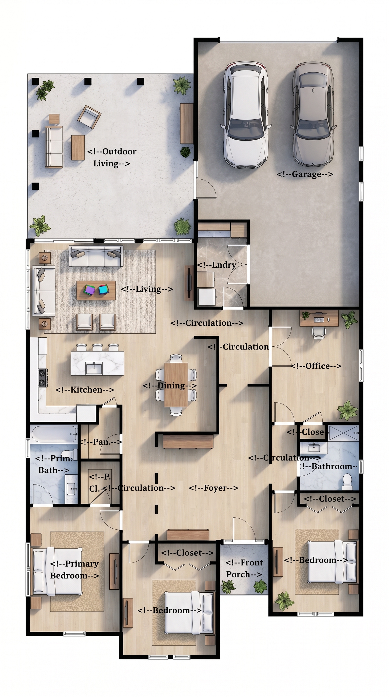 3 bedroom bright floor plan showing 2 bathrooms - 3,528 sq ft