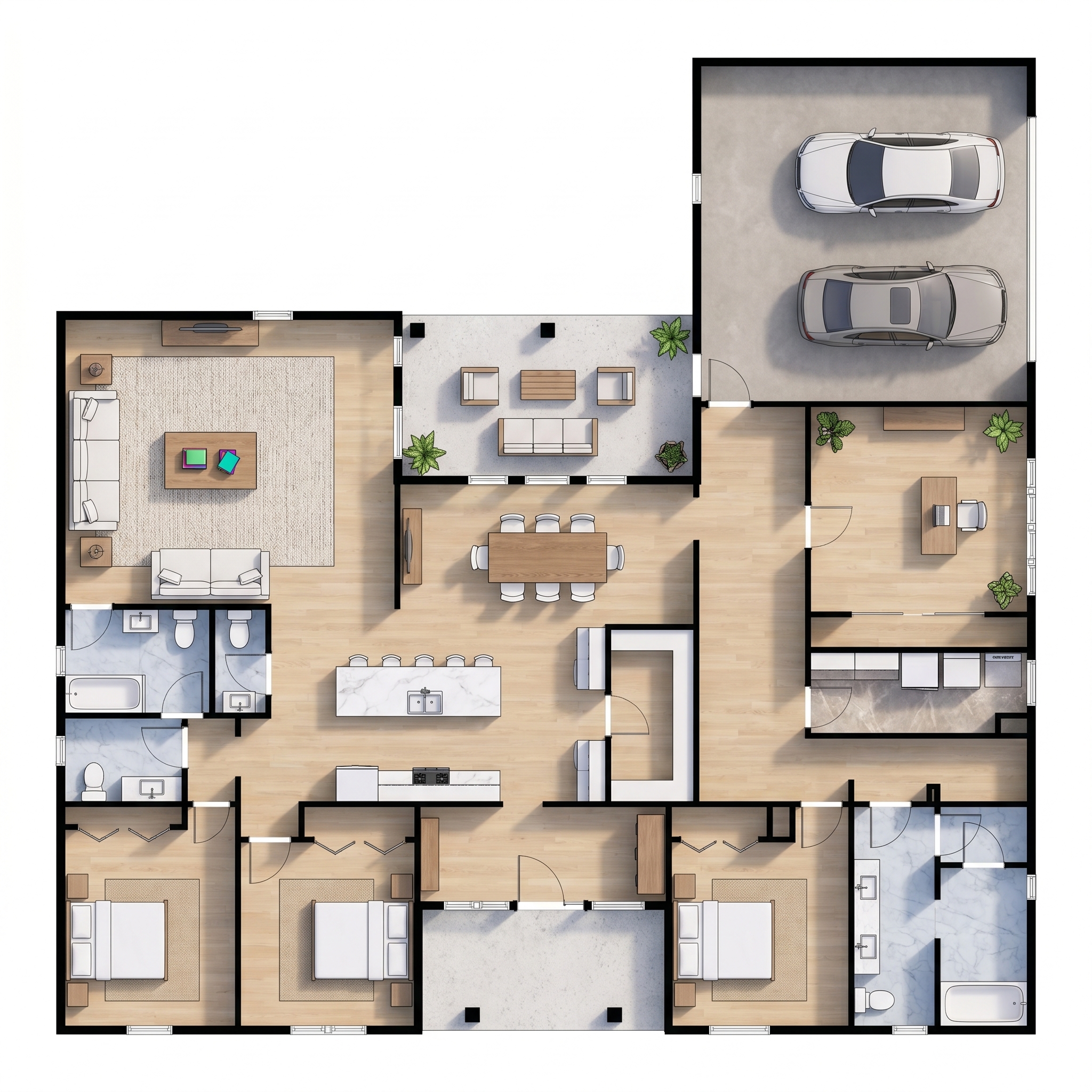 4 bedroom bright floor plan showing 6 bathrooms - 3,367 sq ft