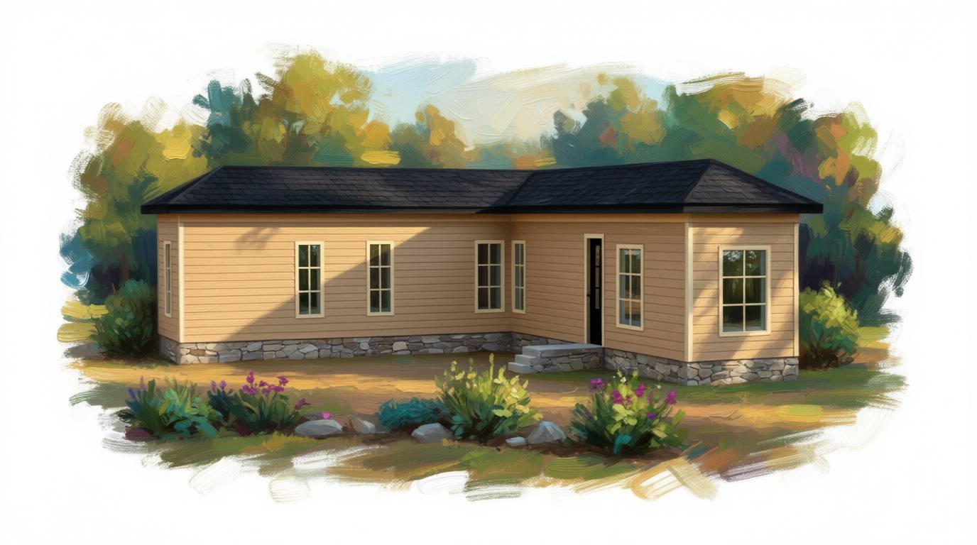 3 bedroom earthy house plan exterior - 578 sq ft