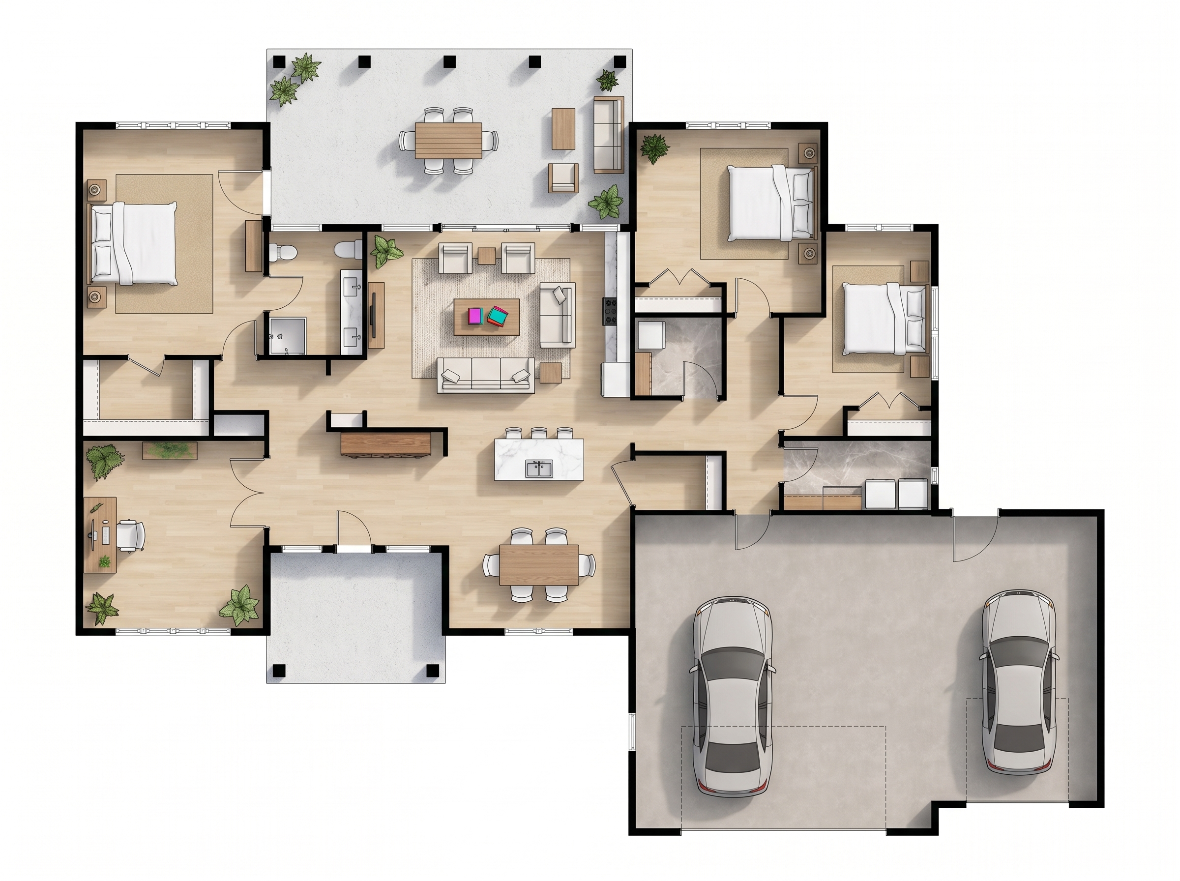 3 bedroom bright floor plan showing 1 bathrooms - 3,484 sq ft