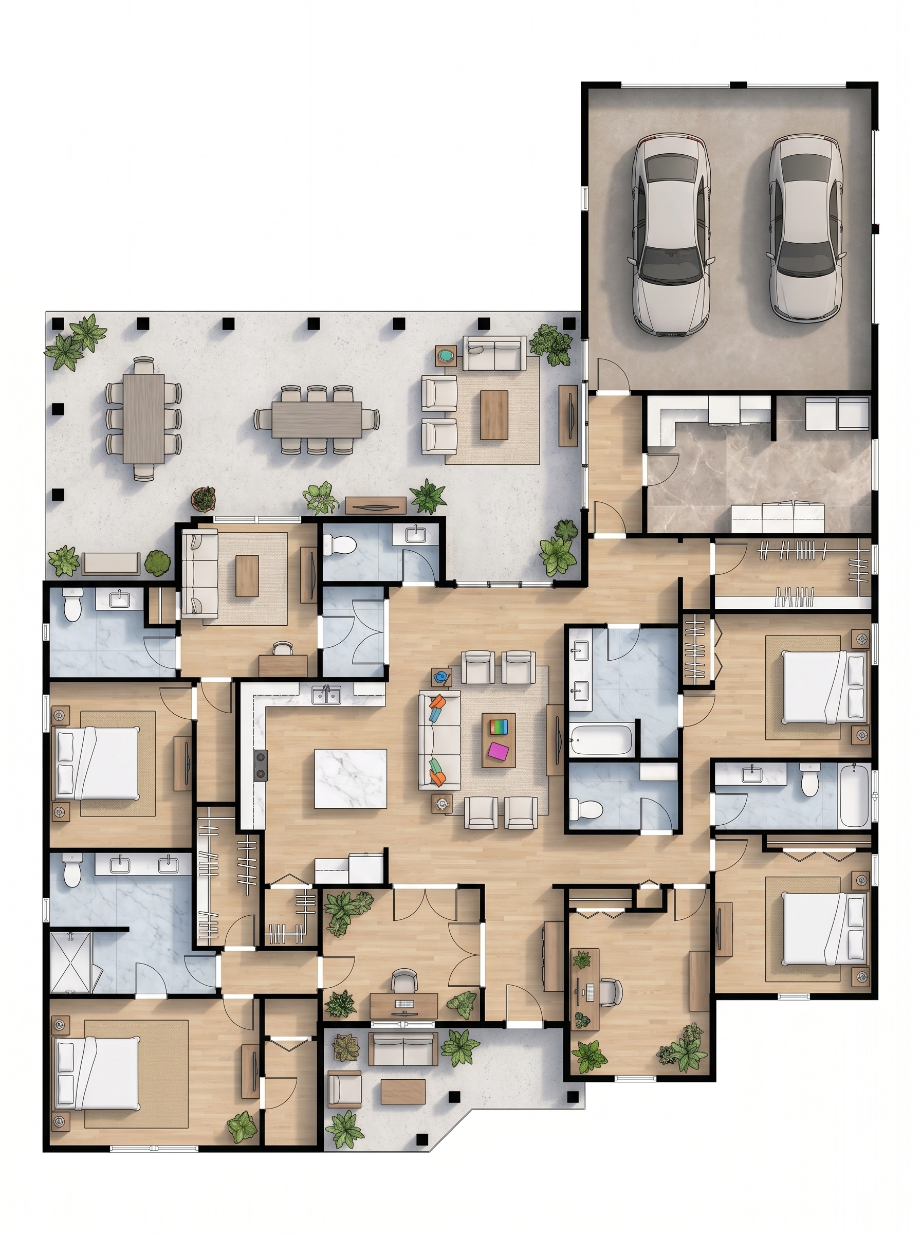 6 bedroom classic floor plan showing 7 bathrooms - 4,884 sq ft