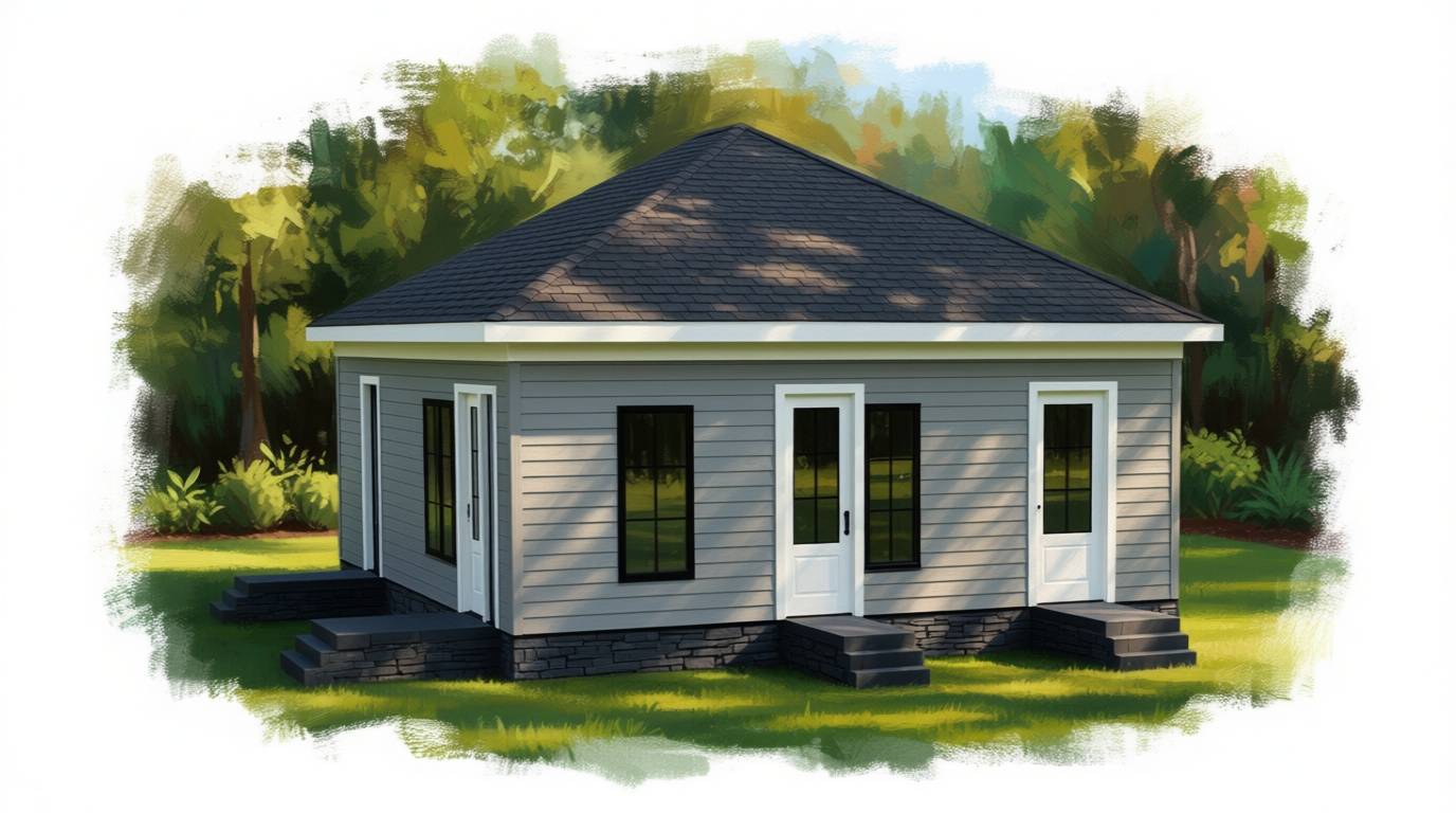 2 bedroom earthy house plan exterior - 942 sq ft