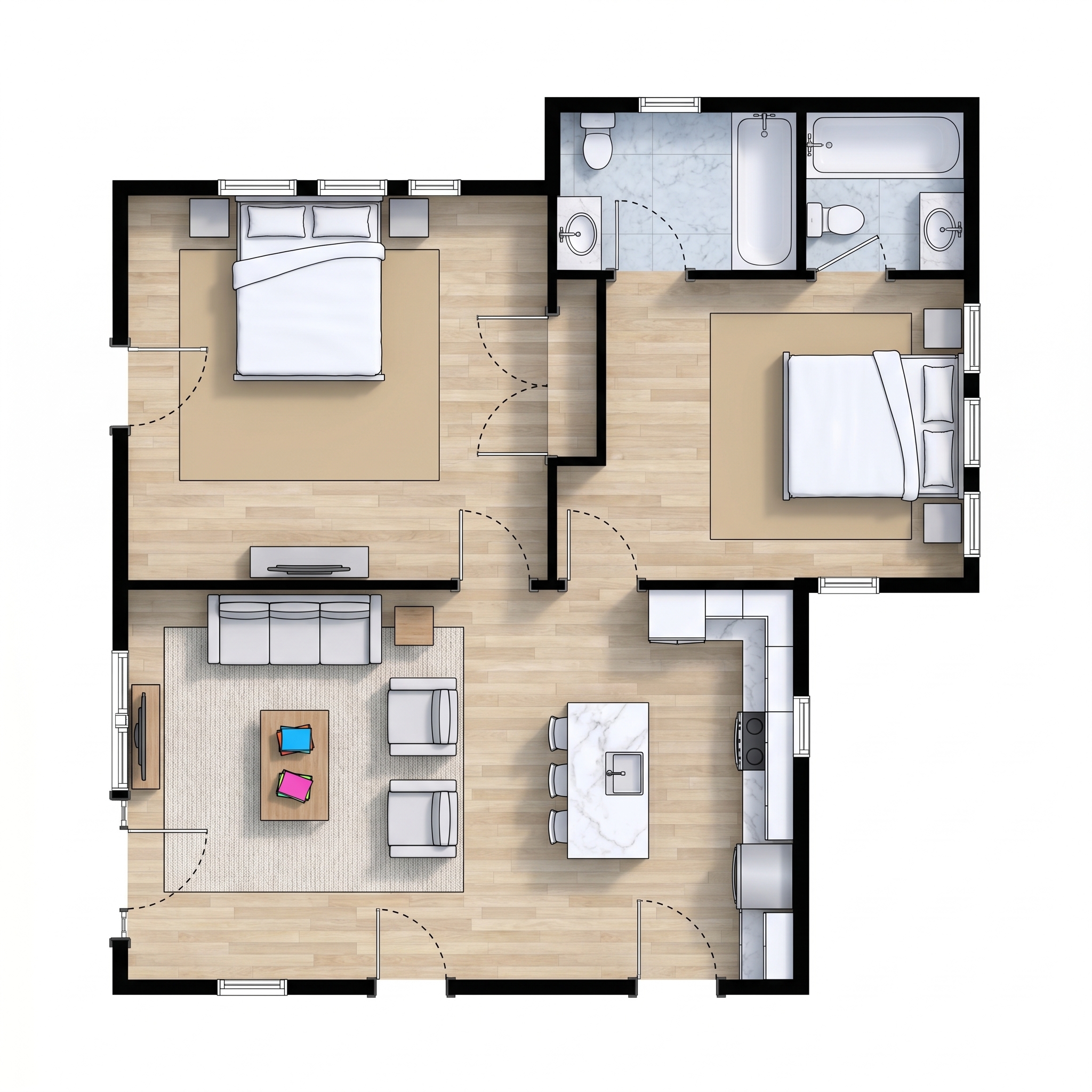 2 bedroom earthy floor plan showing 1 bathrooms - 942 sq ft