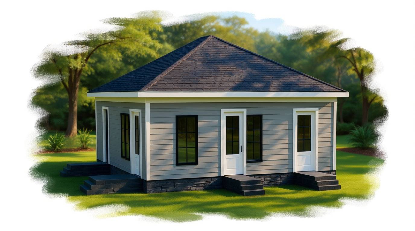 2 bedroom classic house plan exterior - 942 sq ft
