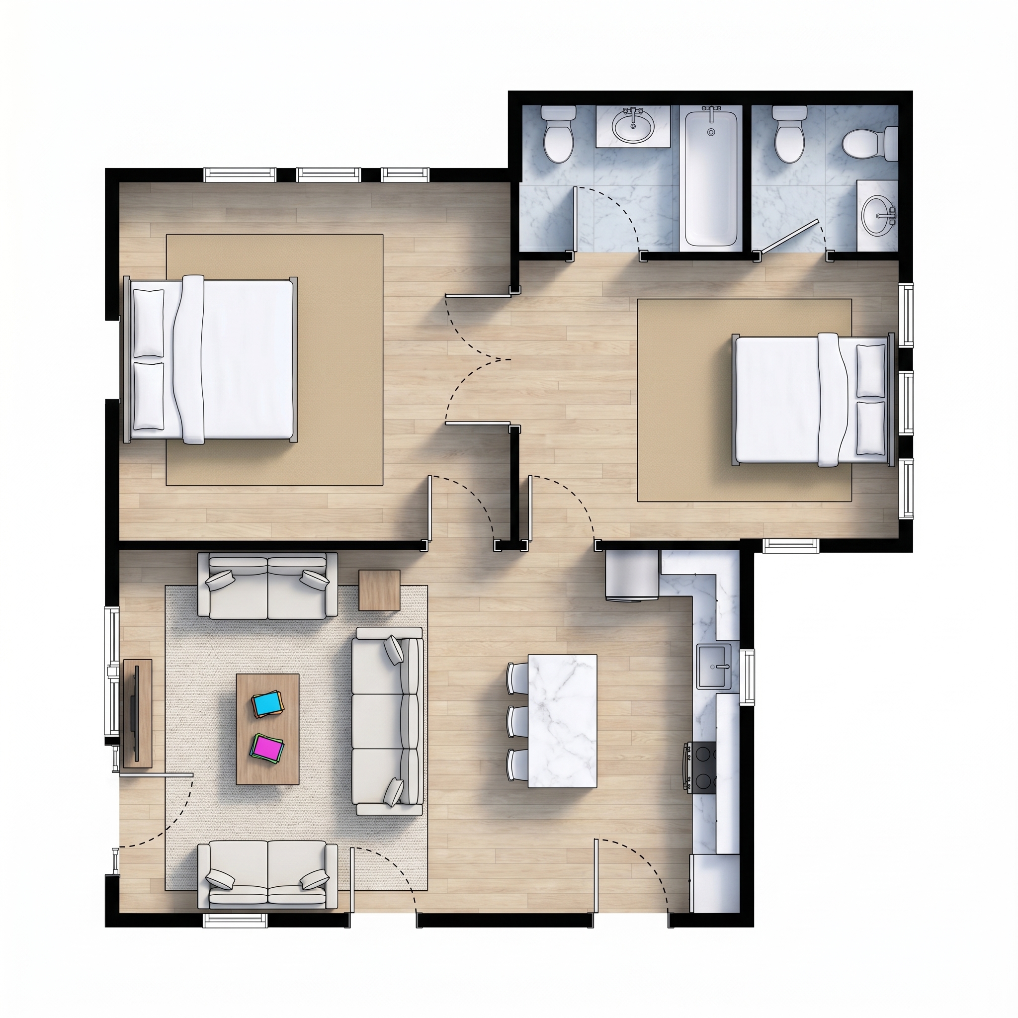 2 bedroom classic floor plan showing 1 bathrooms - 942 sq ft