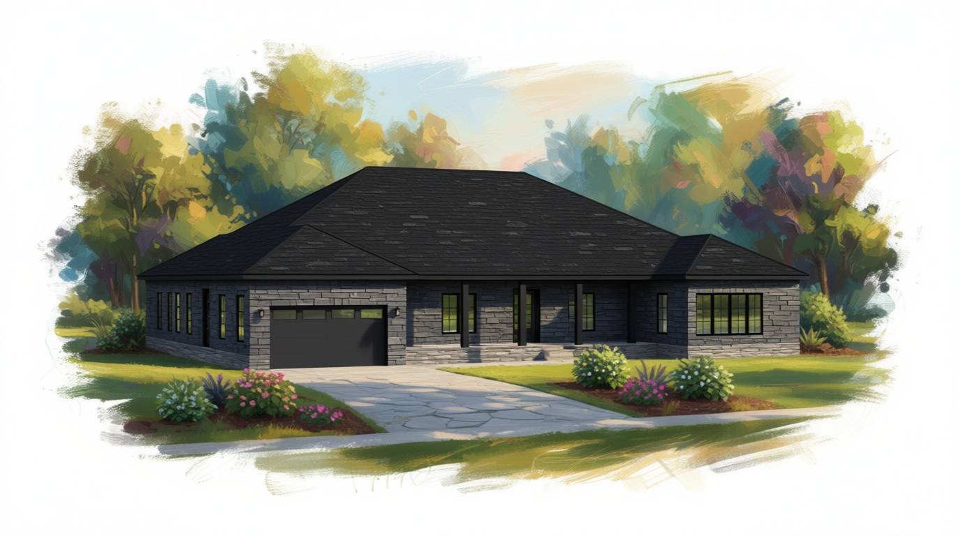 5 bedroom dark house plan exterior - 5,421 sq ft