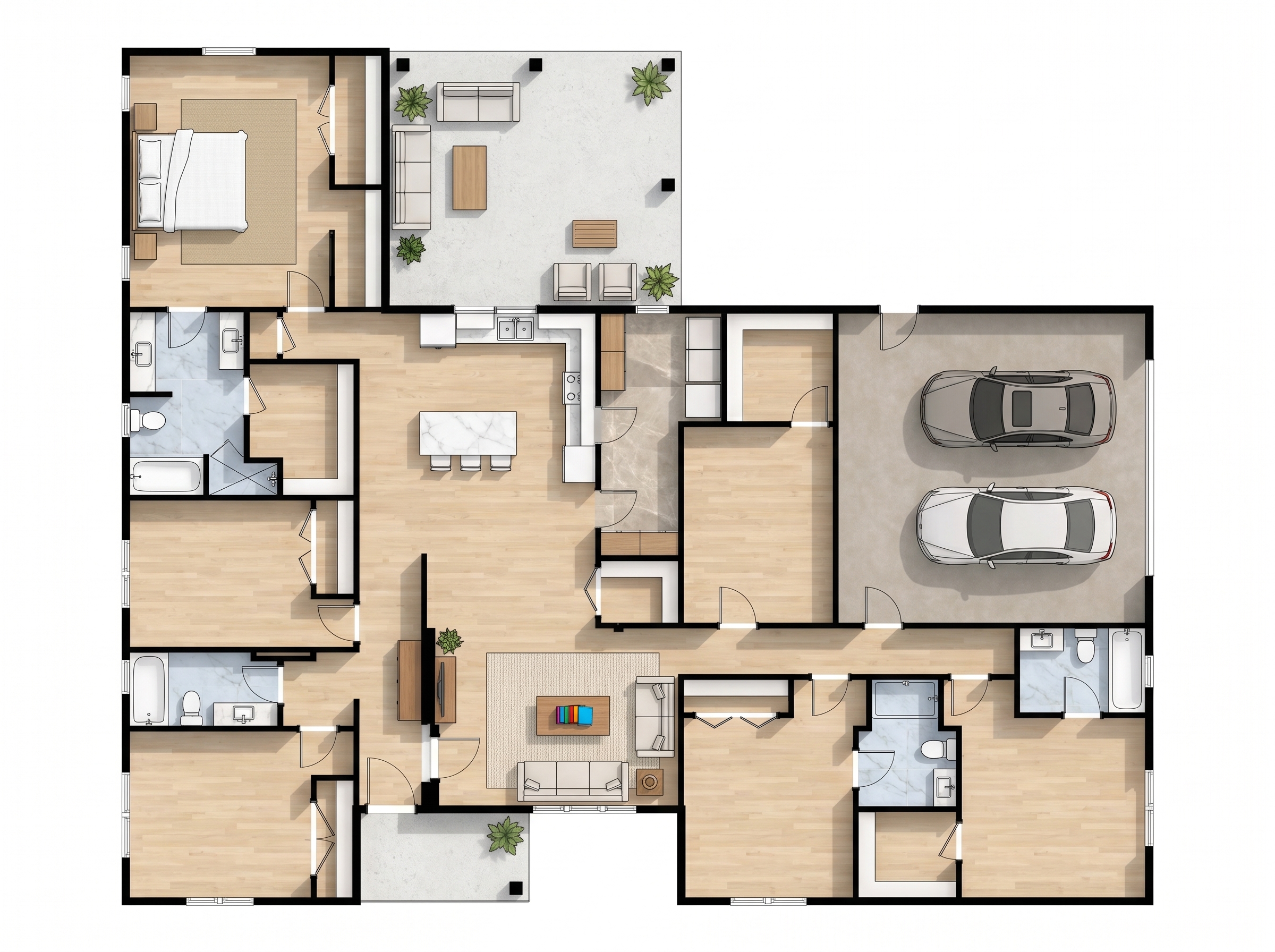 6 bedroom classic floor plan showing 6 bathrooms - 3,968 sq ft