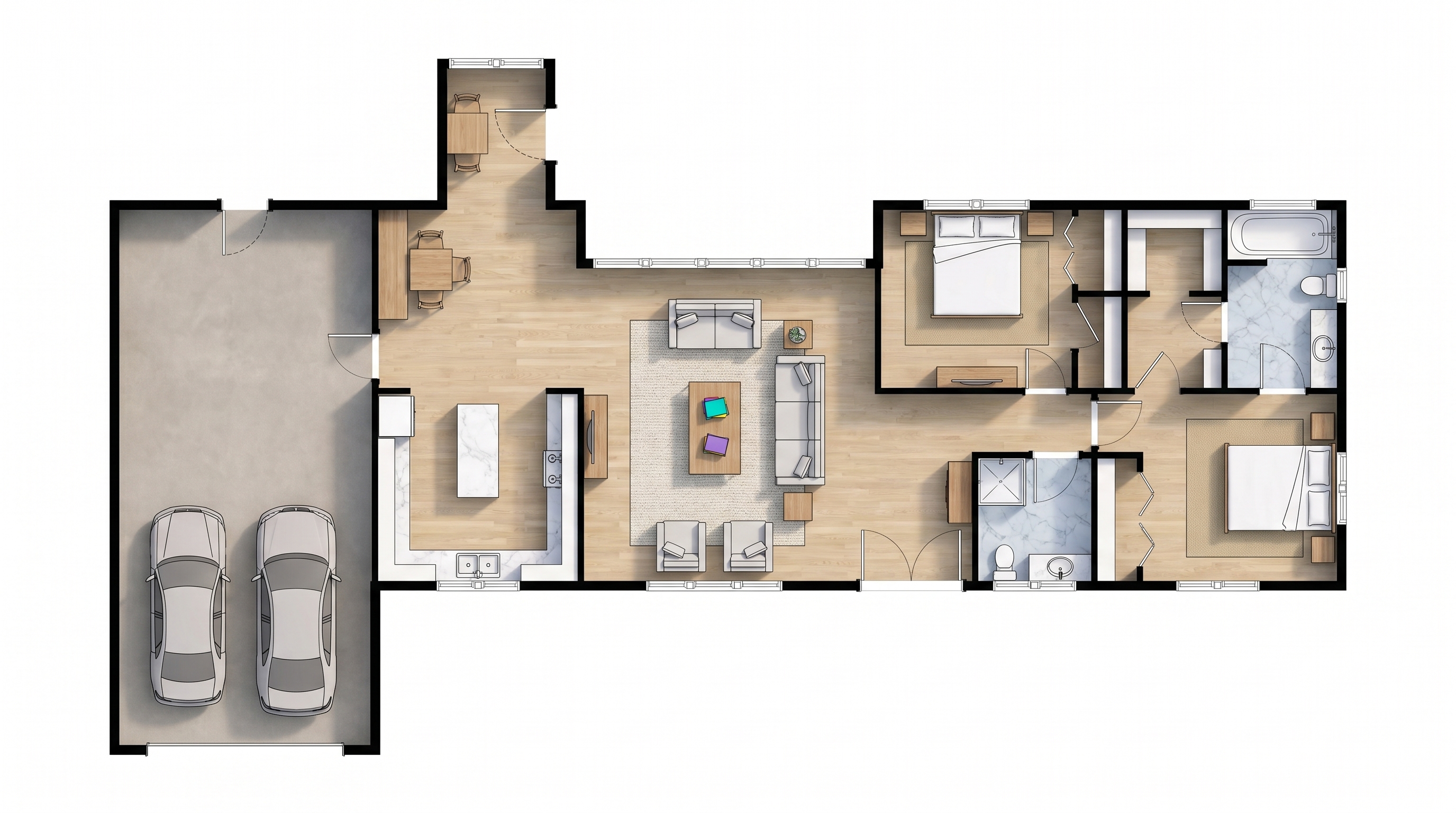 2 bedroom bright floor plan showing 2 bathrooms - 1,829 sq ft