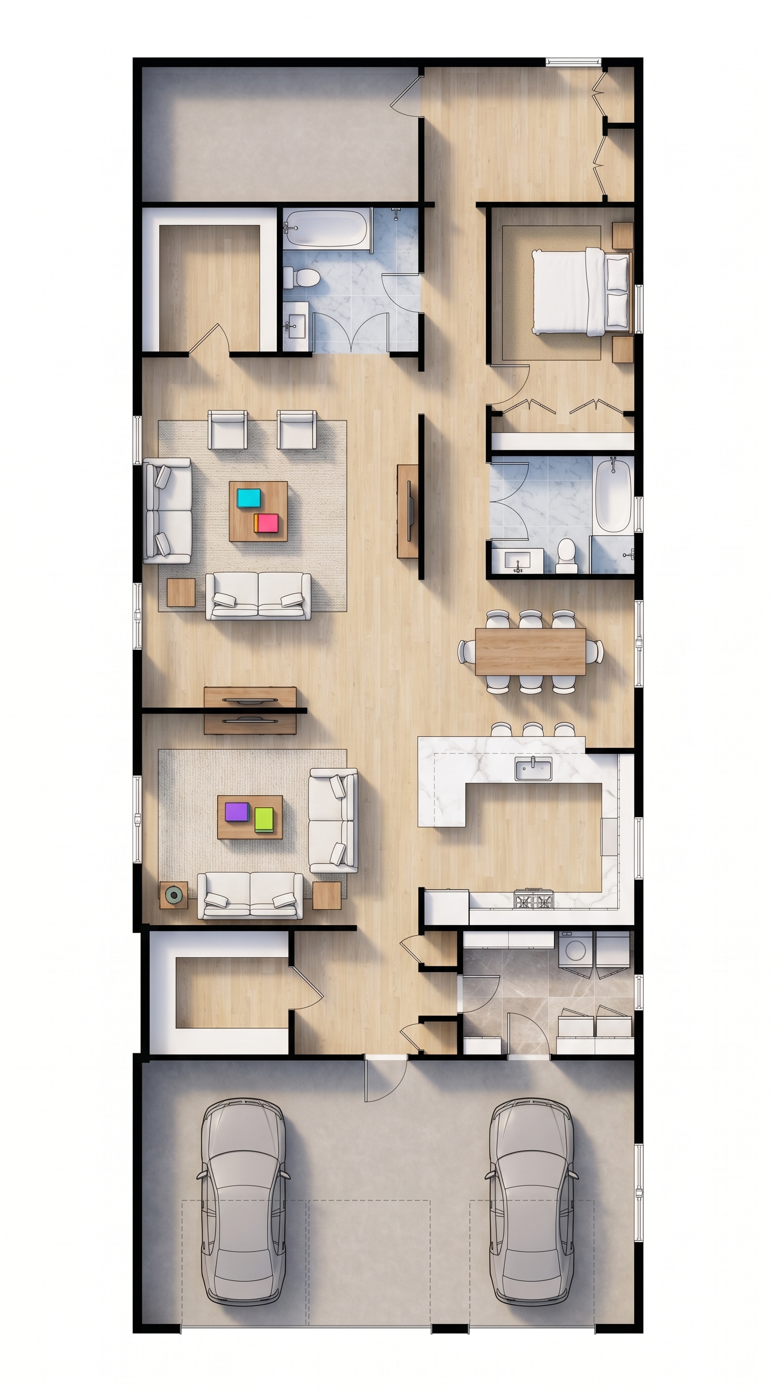 1 bedroom classic floor plan showing 2 bathrooms - 2,636 sq ft