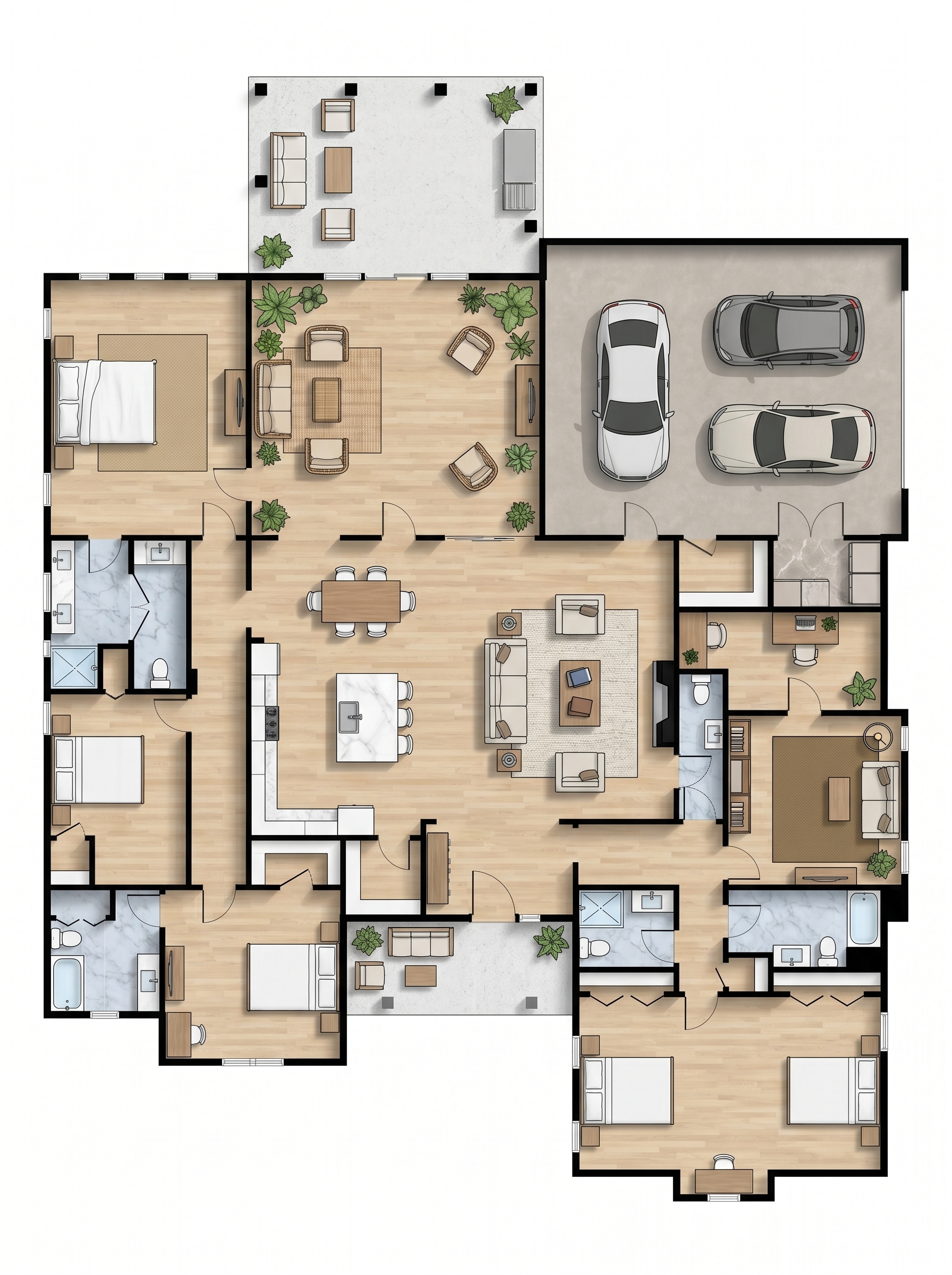 4 bedroom natural floor plan showing 5 bathrooms - 4,983 sq ft