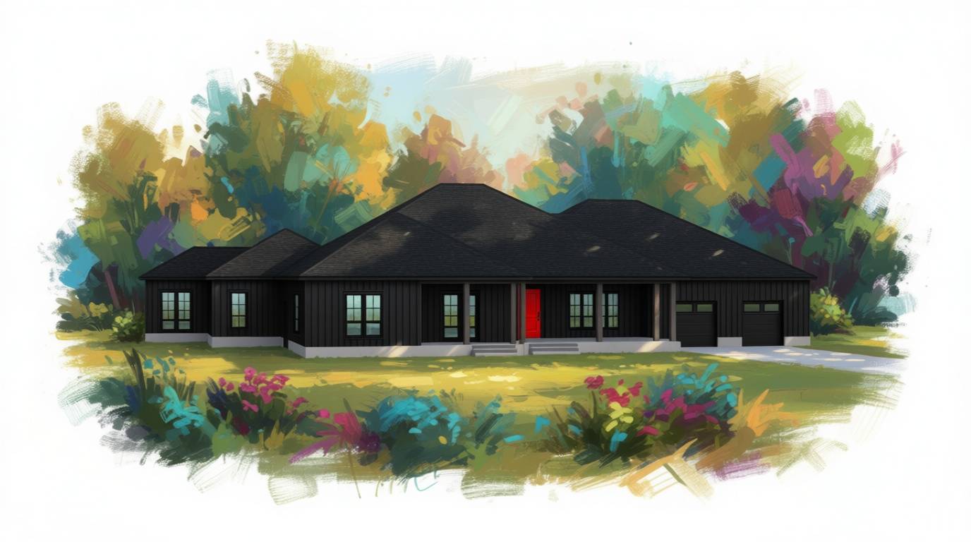 4 bedroom dark house plan exterior - 6,823 sq ft