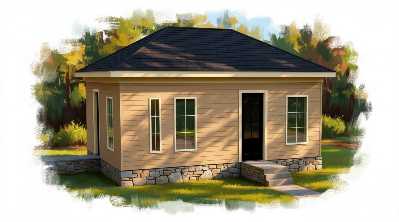 2 bedroom earthy house plan exterior - 482 sq ft
