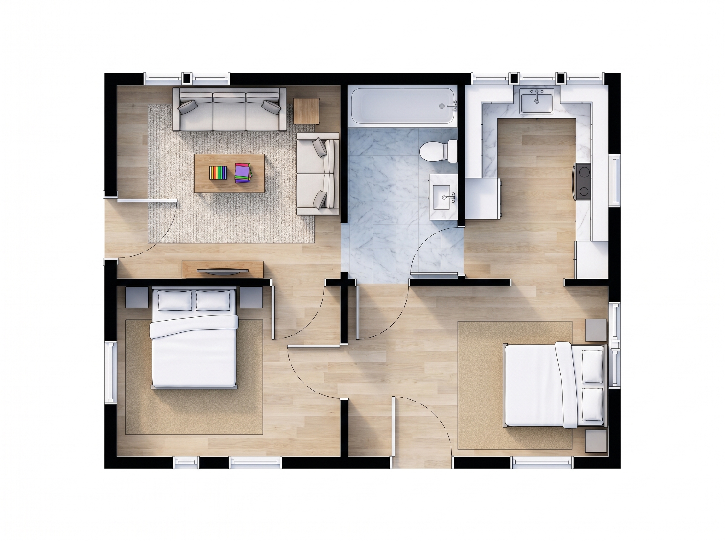 2 bedroom earthy floor plan showing 1 bathrooms - 482 sq ft
