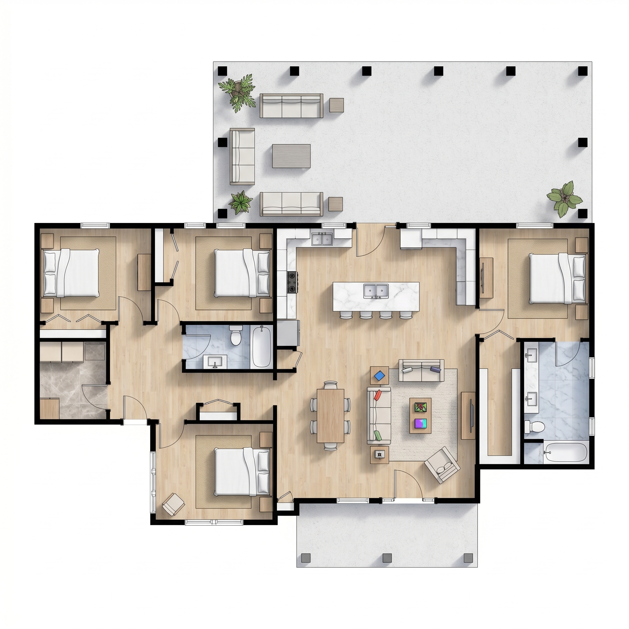 4 bedroom classic floor plan showing 2 bathrooms - 2,519 sq ft