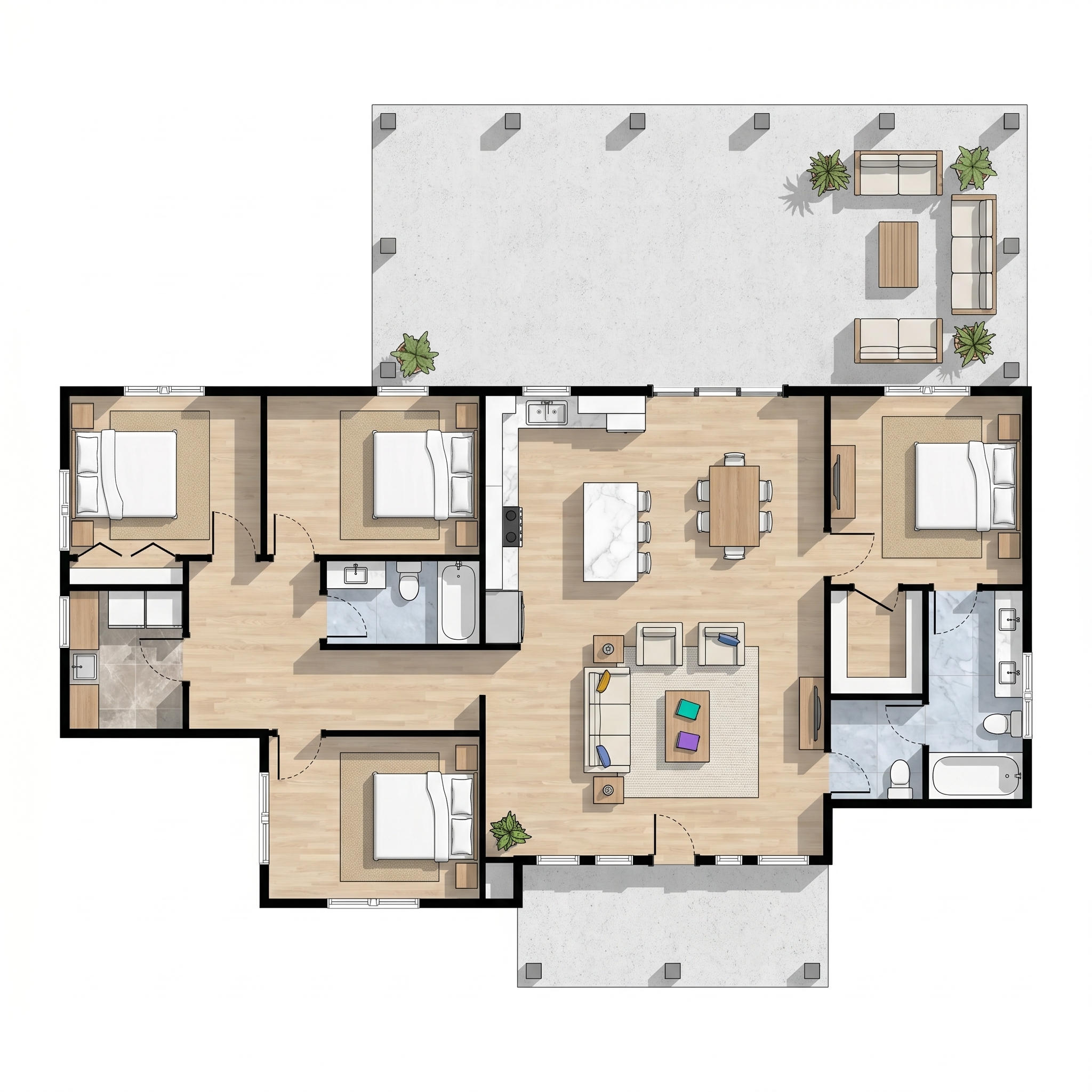 4 bedroom classic floor plan showing 2 bathrooms - 2,493 sq ft
