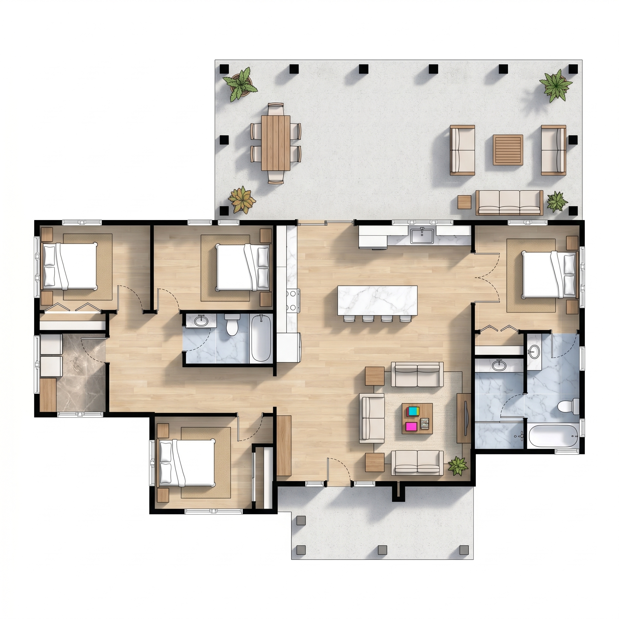 4 bedroom natural floor plan showing 2 bathrooms - 2,451 sq ft
