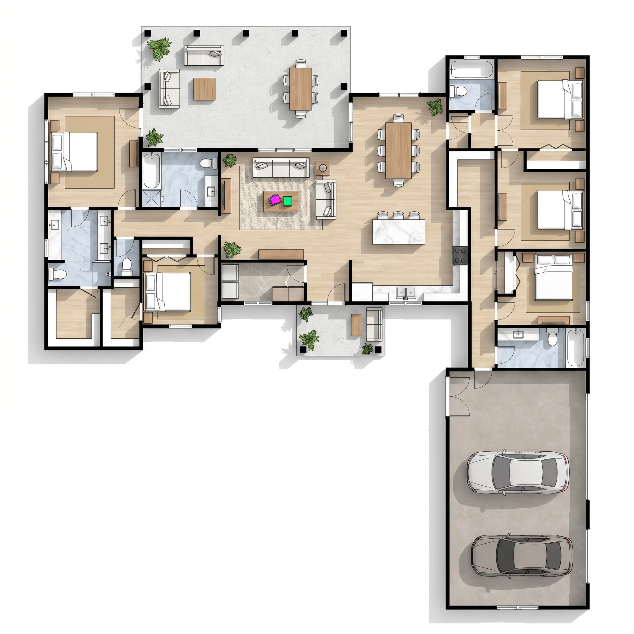 5 bedroom bright floor plan showing 6 bathrooms - 4,211 sq ft