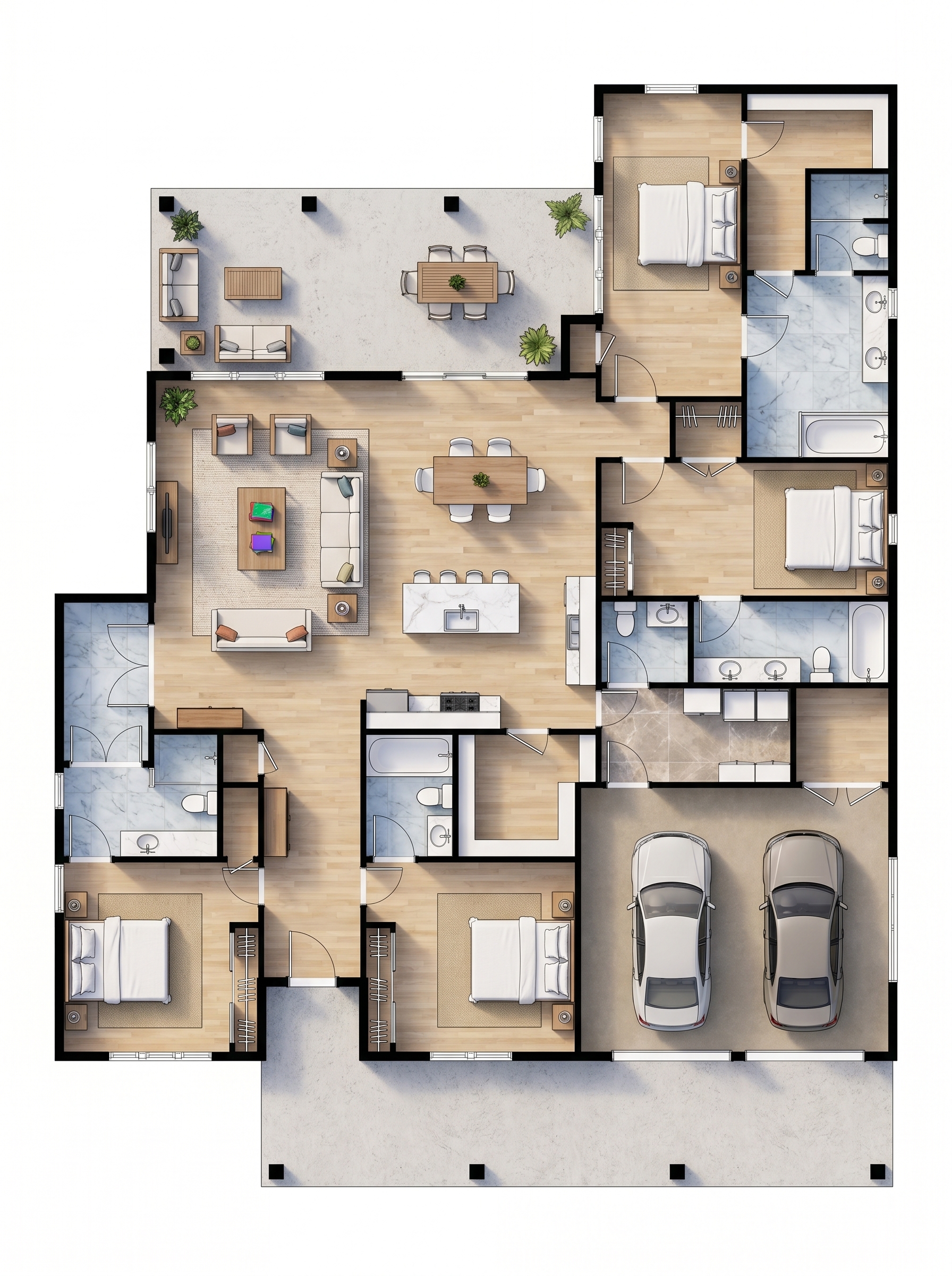 4 bedroom bold floor plan showing 6 bathrooms - 3,384 sq ft
