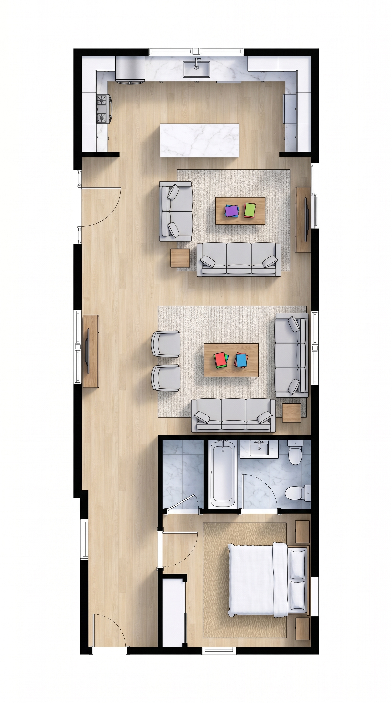 1 bedroom bright floor plan showing 1 bathrooms - 827 sq ft