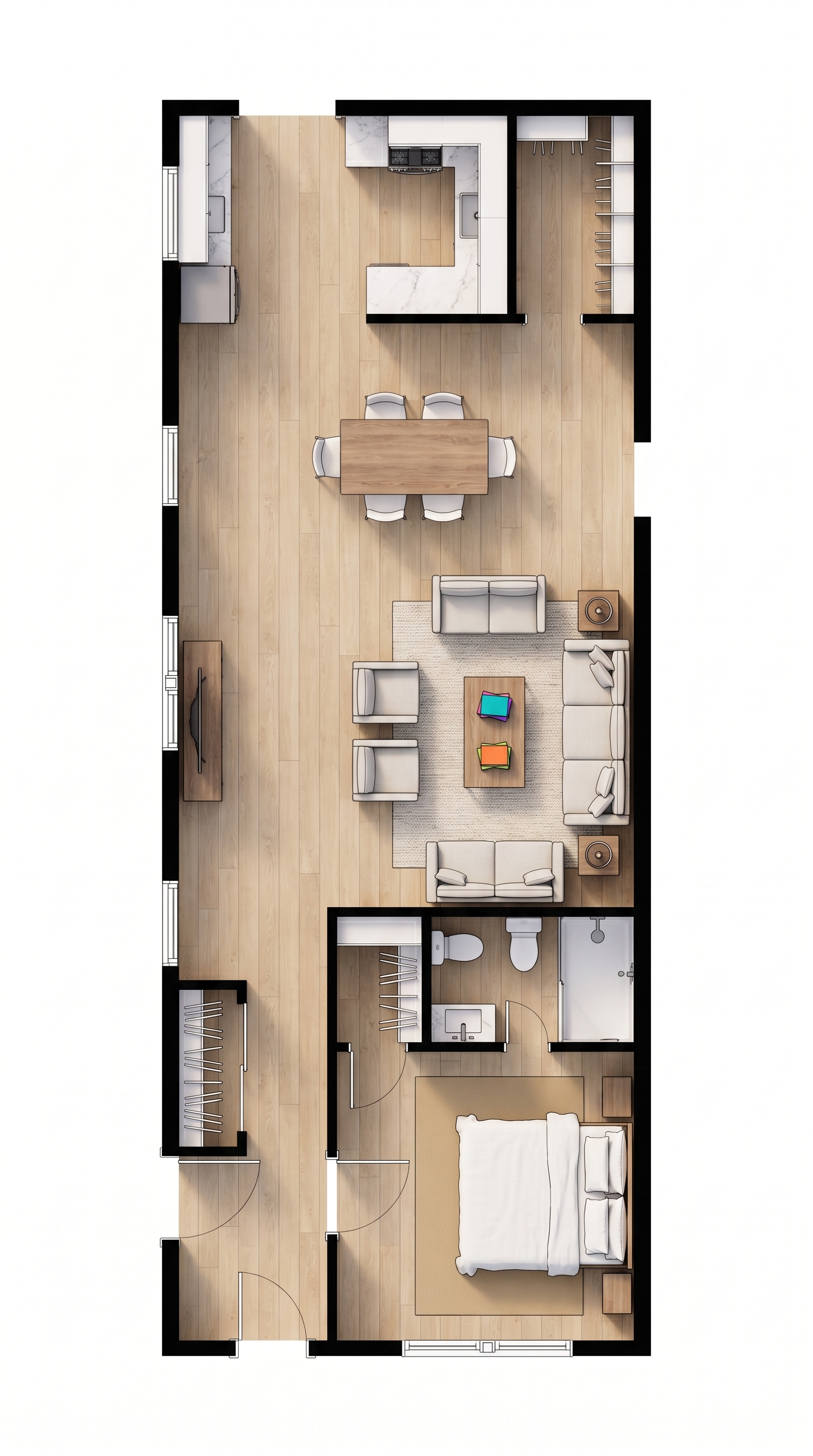 1 bedroom bright floor plan showing 1 bathrooms - 805 sq ft