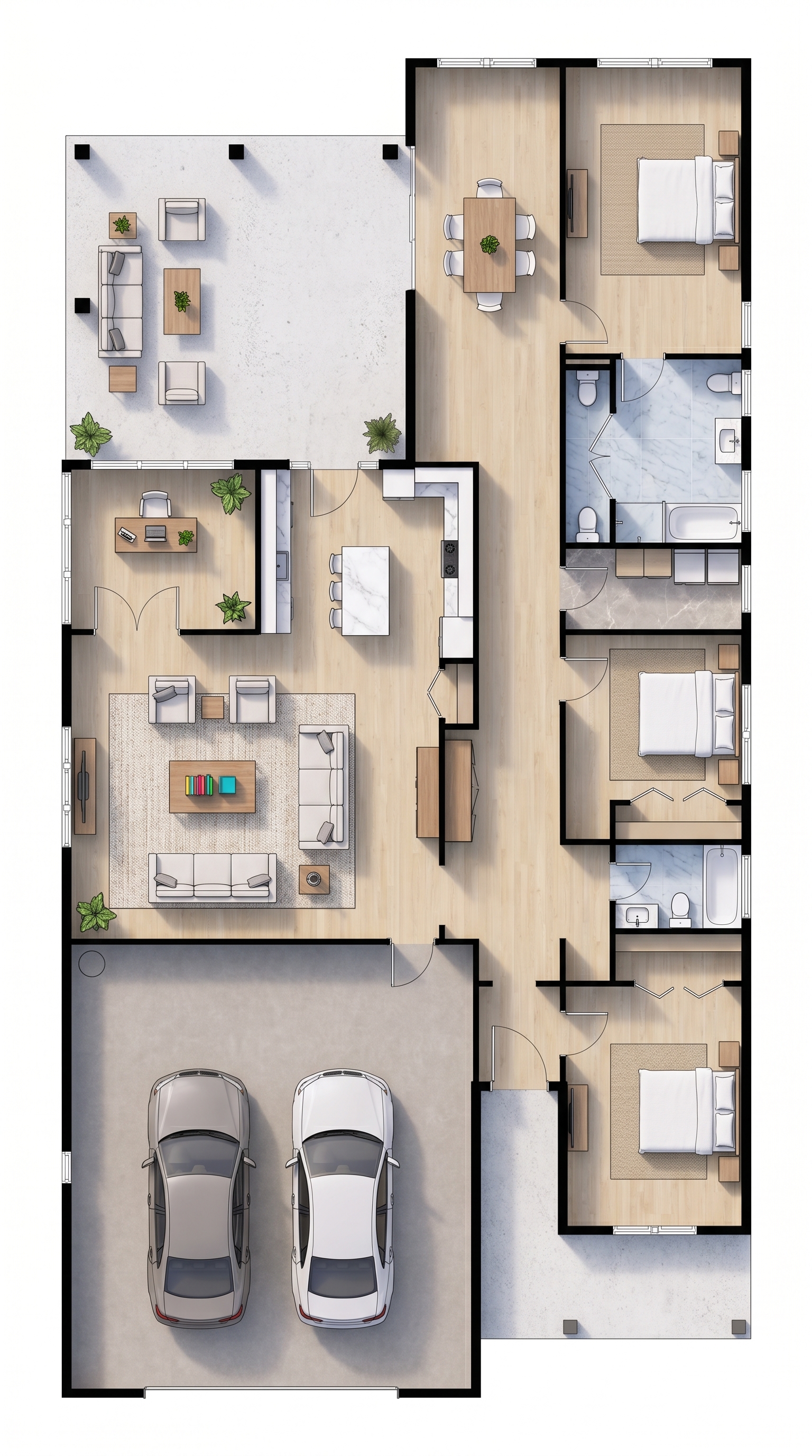 3 bedroom natural floor plan showing 2 bathrooms - 3,353 sq ft