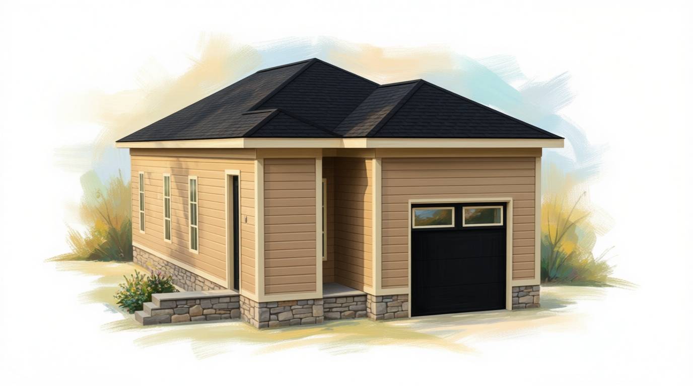 2 bedroom earthy house plan exterior - 877 sq ft