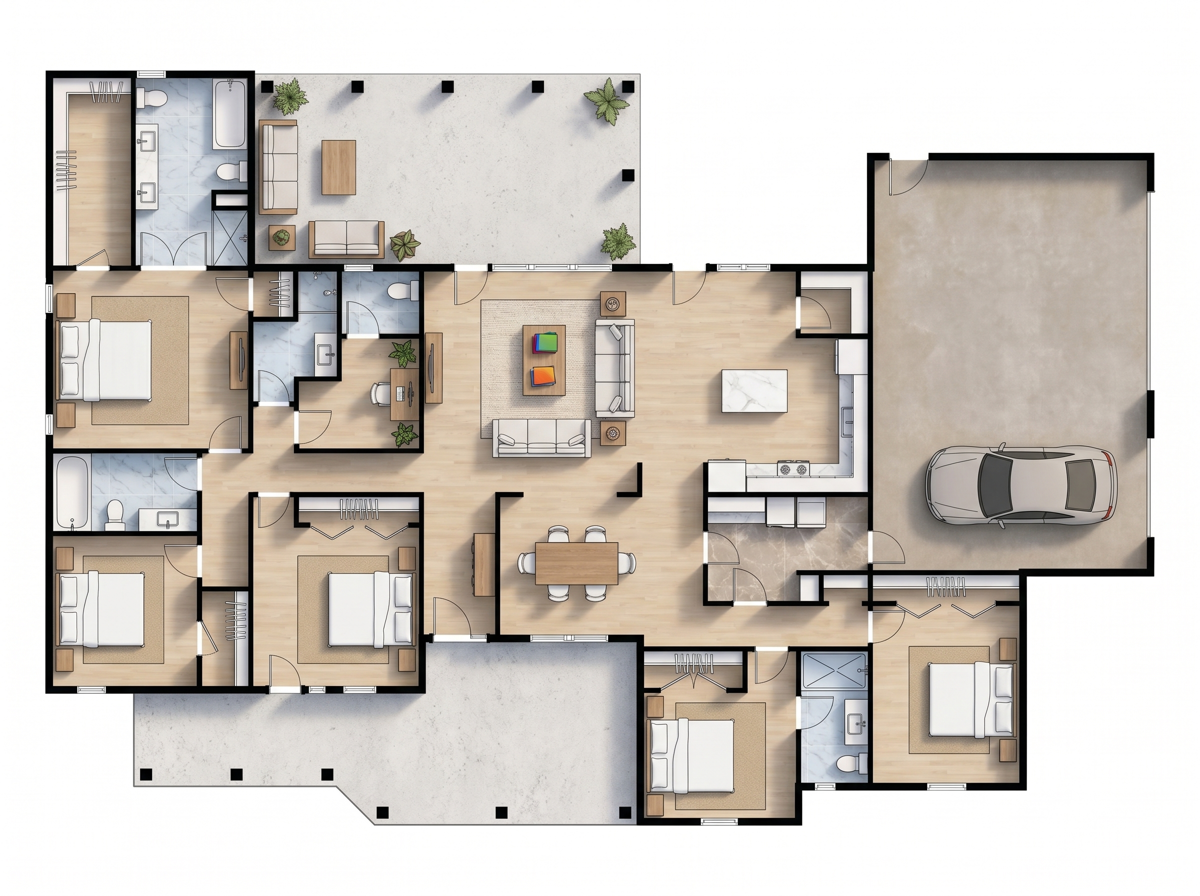 5 bedroom bright floor plan showing 5 bathrooms - 4,238 sq ft